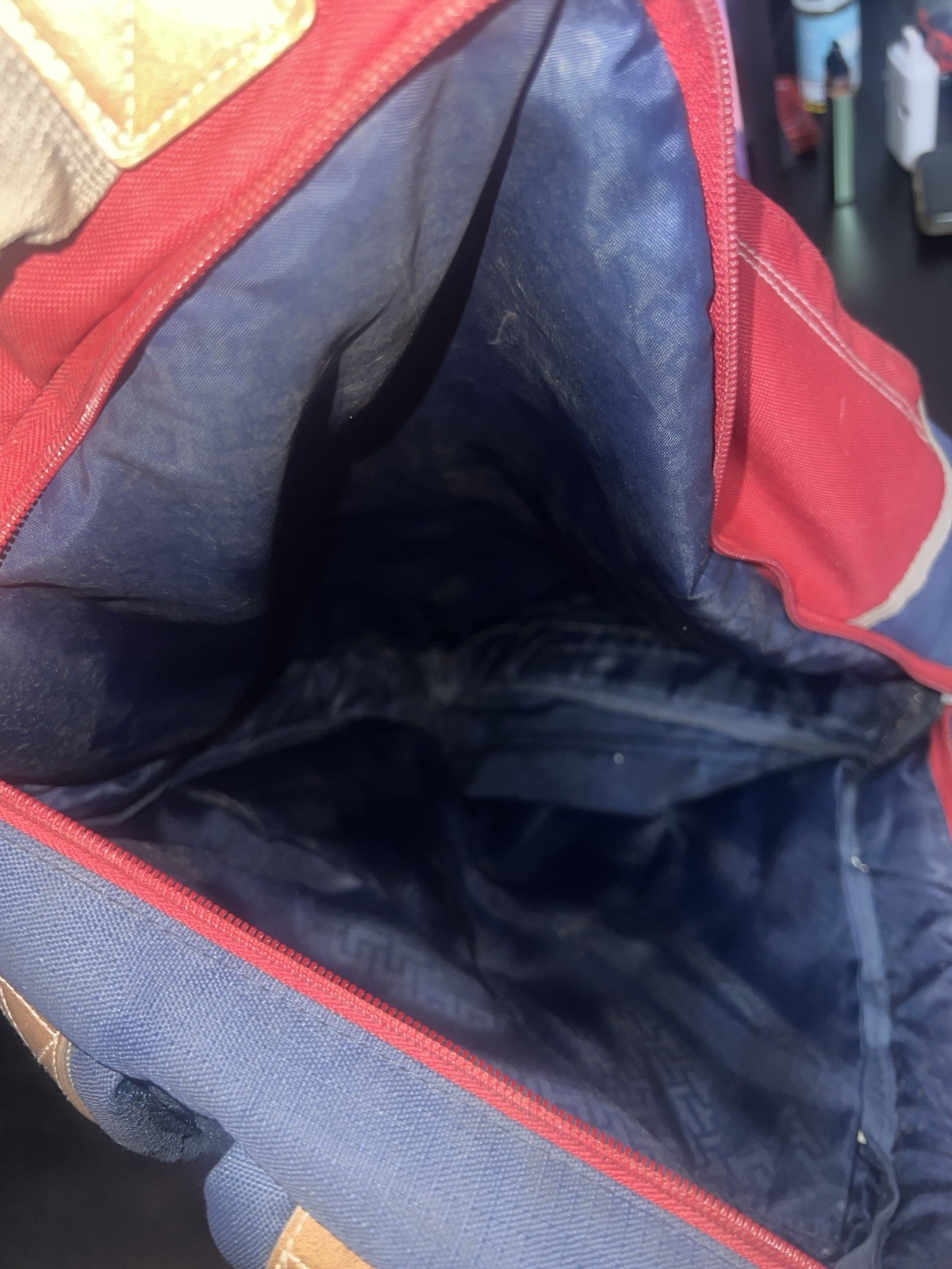 Tommy Hilfiger Red/Blue/Tan Colorblock Backpack Zip, Padded Adjustable Strap