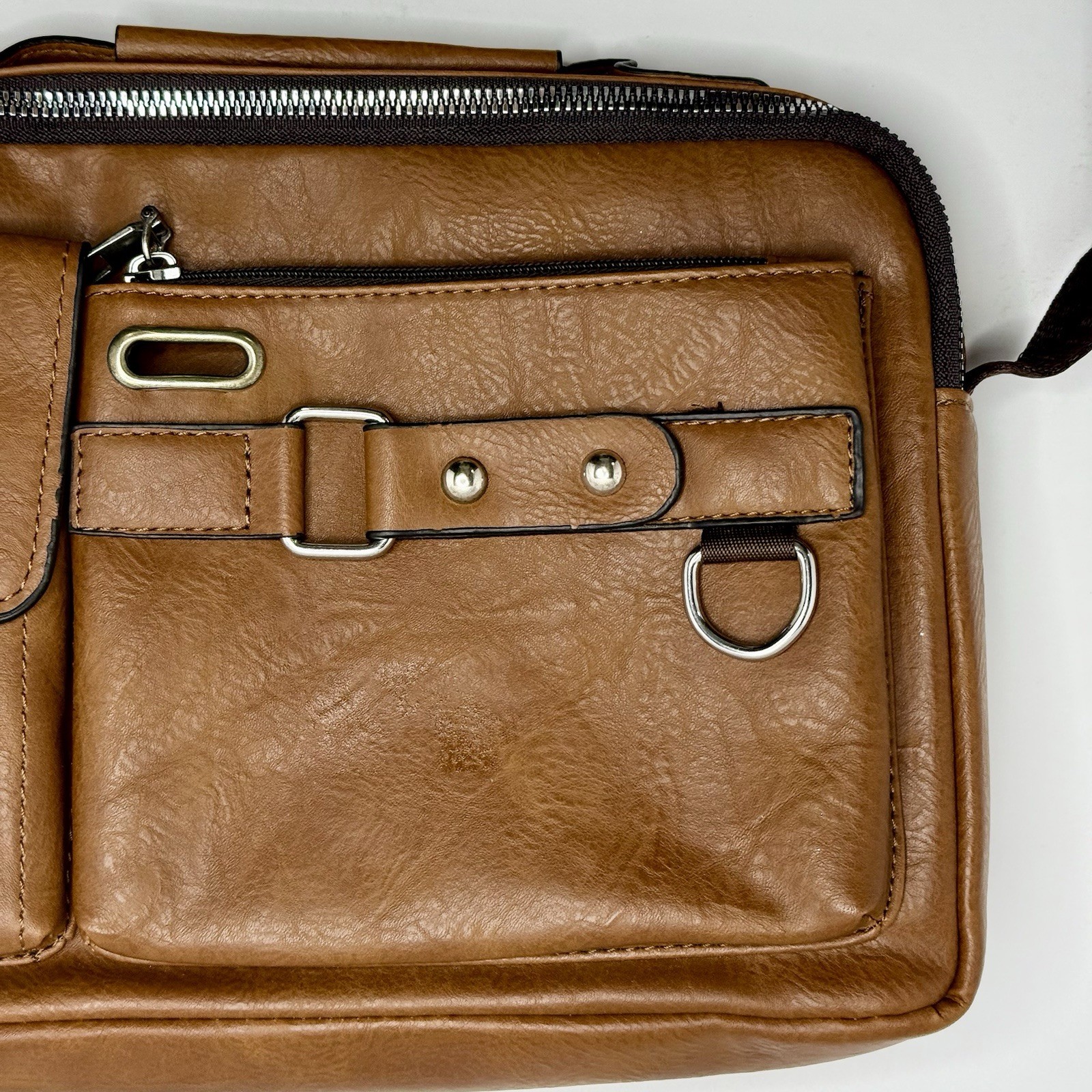 Weixier Crossbody Bag Men’s Adjustable Shoulder Bag- Brown Faux Leather Satchel