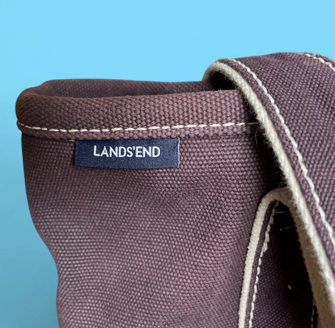 Vintage Lands End Canvas Boat Tote Bag Espresso Cream Trim 5-Pocket Open Top EUC