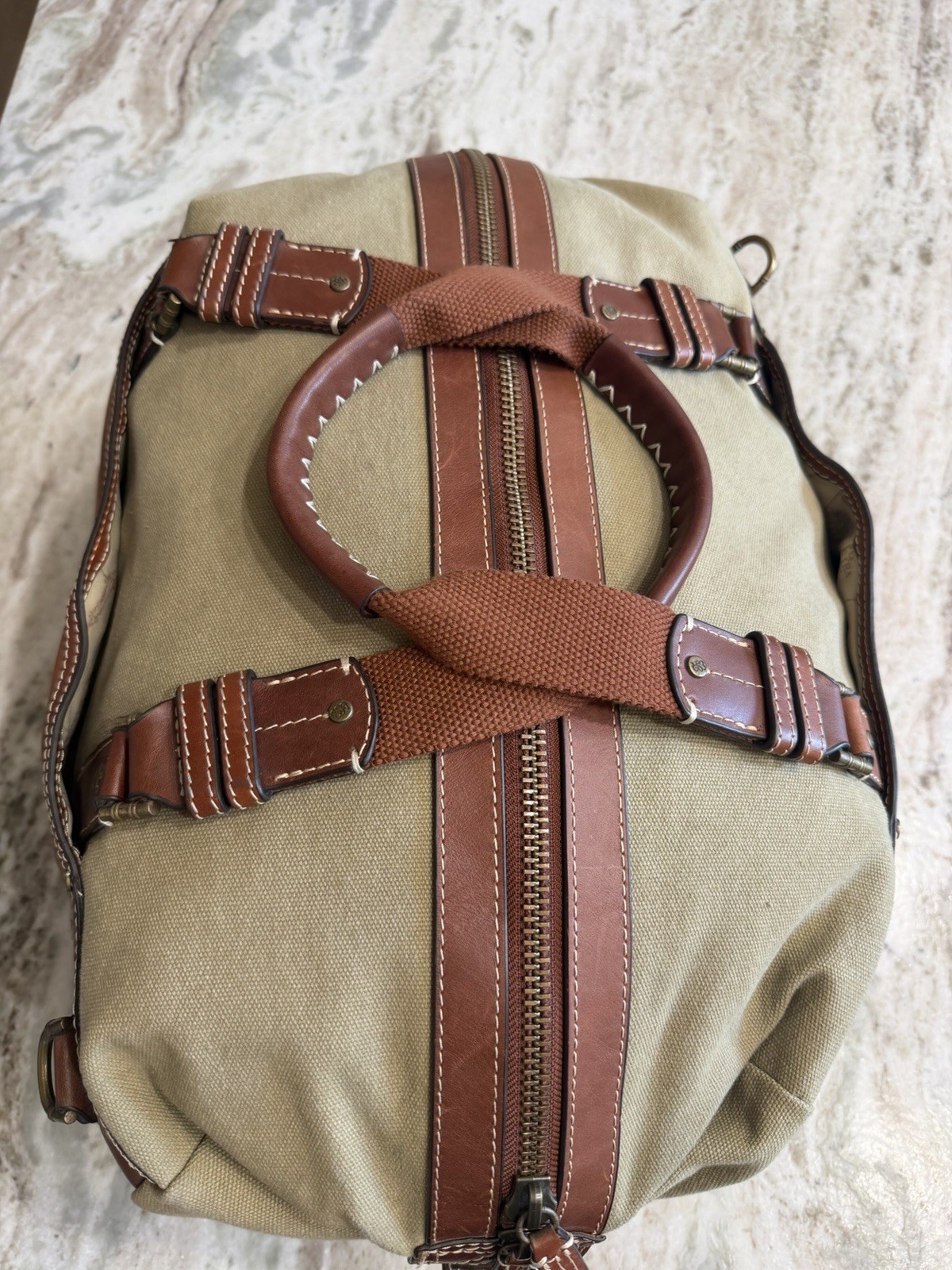 Tommy Bahama Leather Canvas Combo Weekend Duffel Bag Cognac Carry-on
