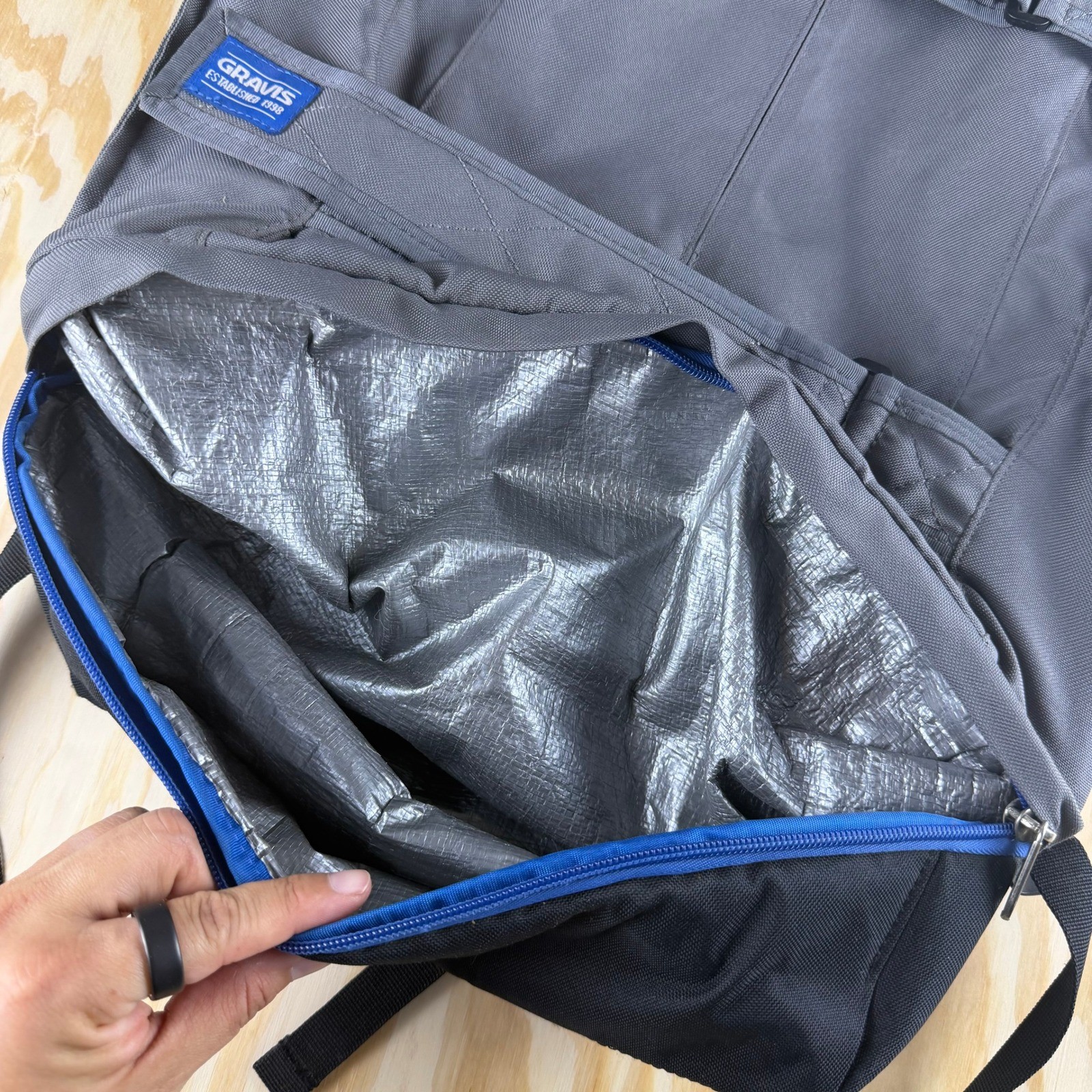 Gravis Skateboard Backpack Grey Black Blue Board Straps Padded Laptop Sleeve