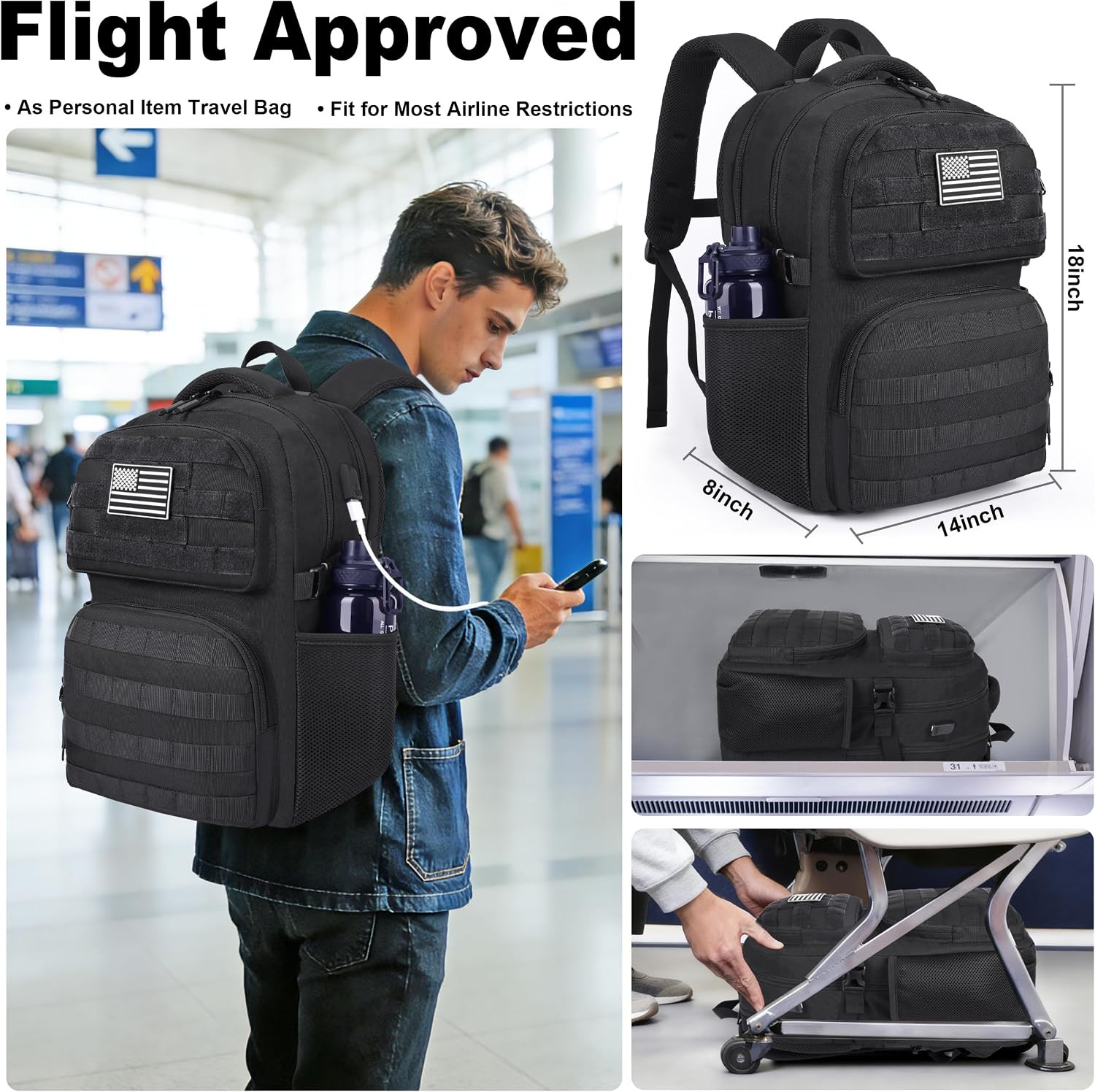 17-Inch Tactical Laptop Backpack with USB Charger – Flight Approved Carry-On