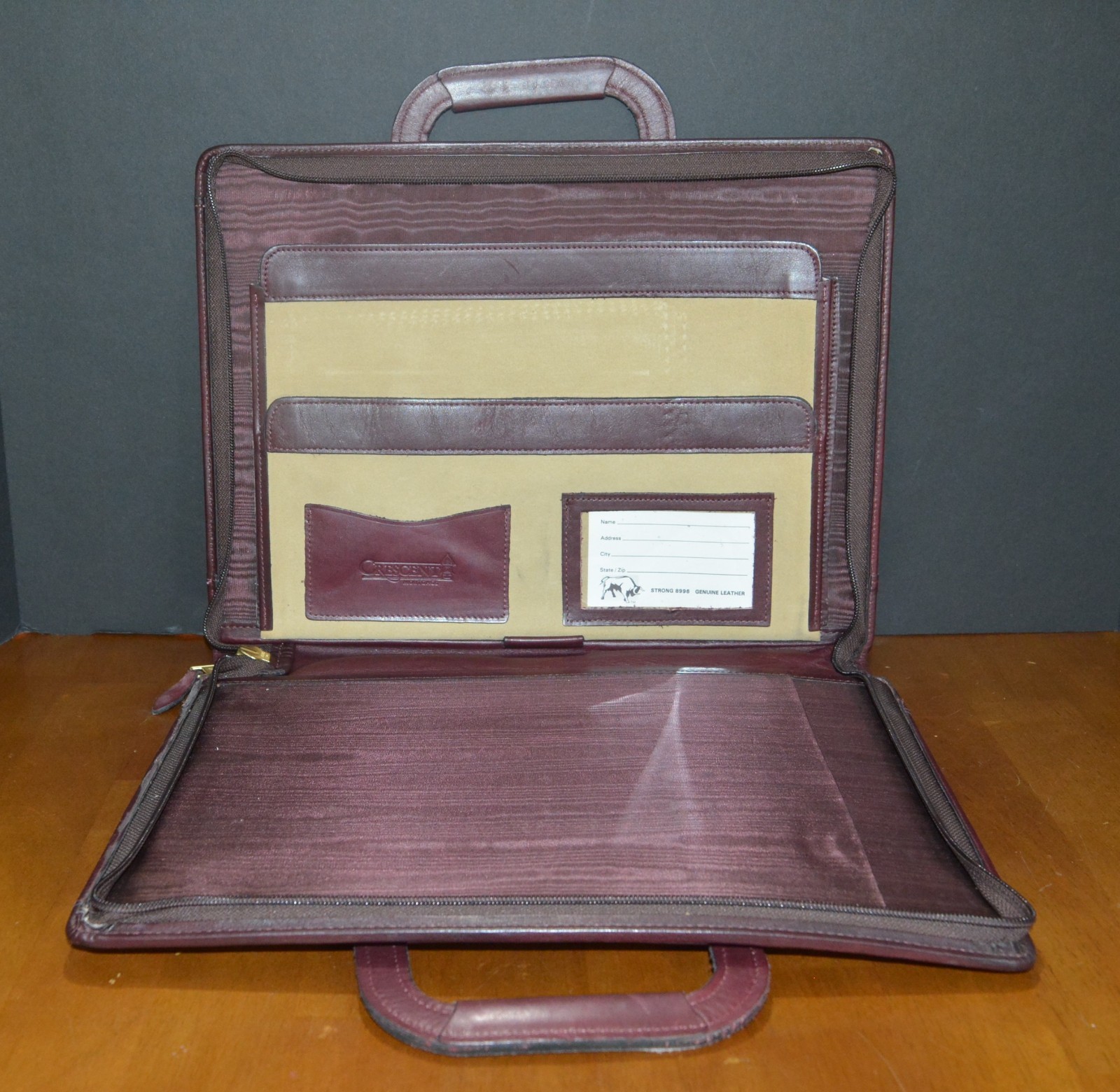 VTG Leather Briefcase Portfolio Planner SUPERIOR QUALITY Drop Handle Cognac