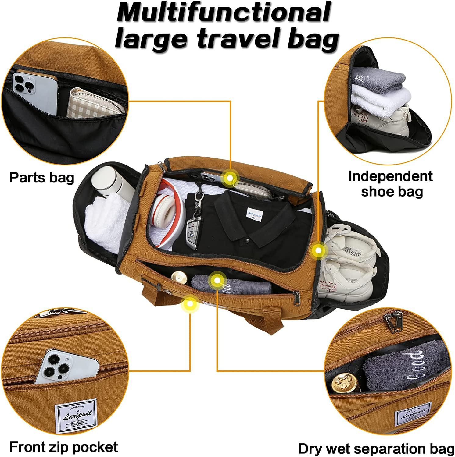 Travel Duffle Bag for Men 40L Medium Sports Gym Bag with Wet Pocket & Shoes Comp