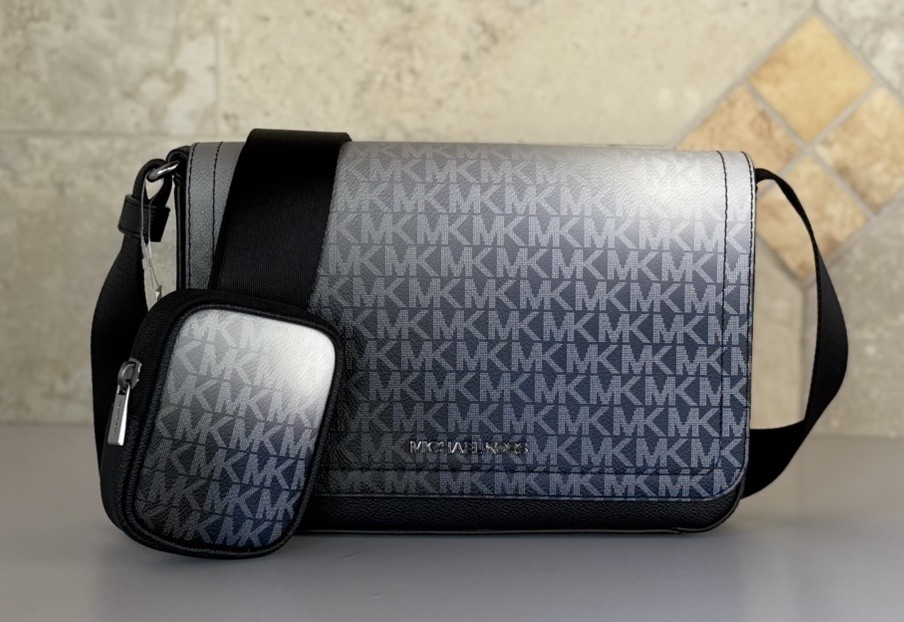 Michael Kors Cooper Small Flap Crossbody Bag + Pouch MK Ombre Black Multi