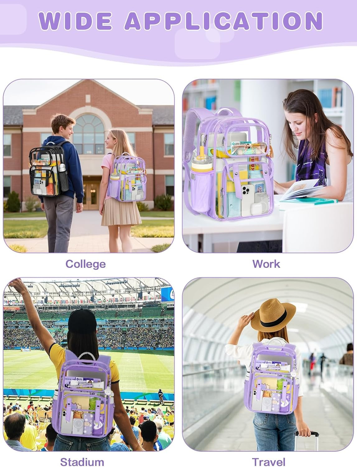 Clear Backpack Heavy Duty PVC Transparent Bookbag, See through Bag with Pressure