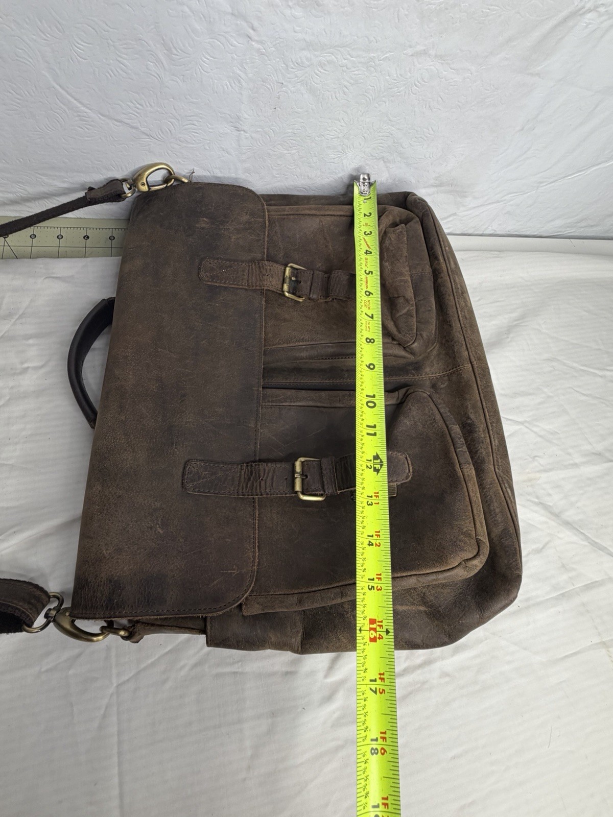 Komalc Full Grain Brown Distressed Leather Messenger Bag Computer Organizer