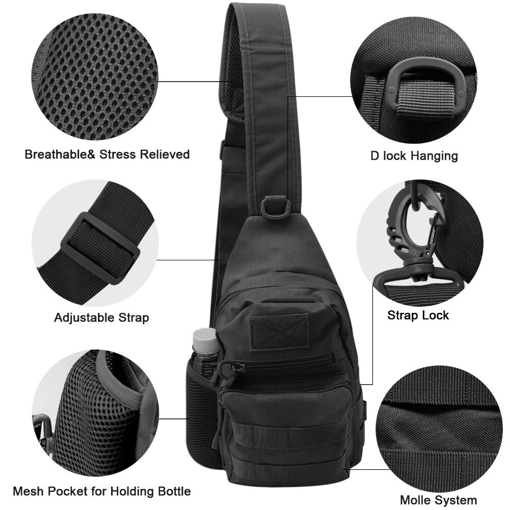 Black Dual Shoulder Bag Tactical Military MOLLE Crossbody Outdoor Grocery Bag US