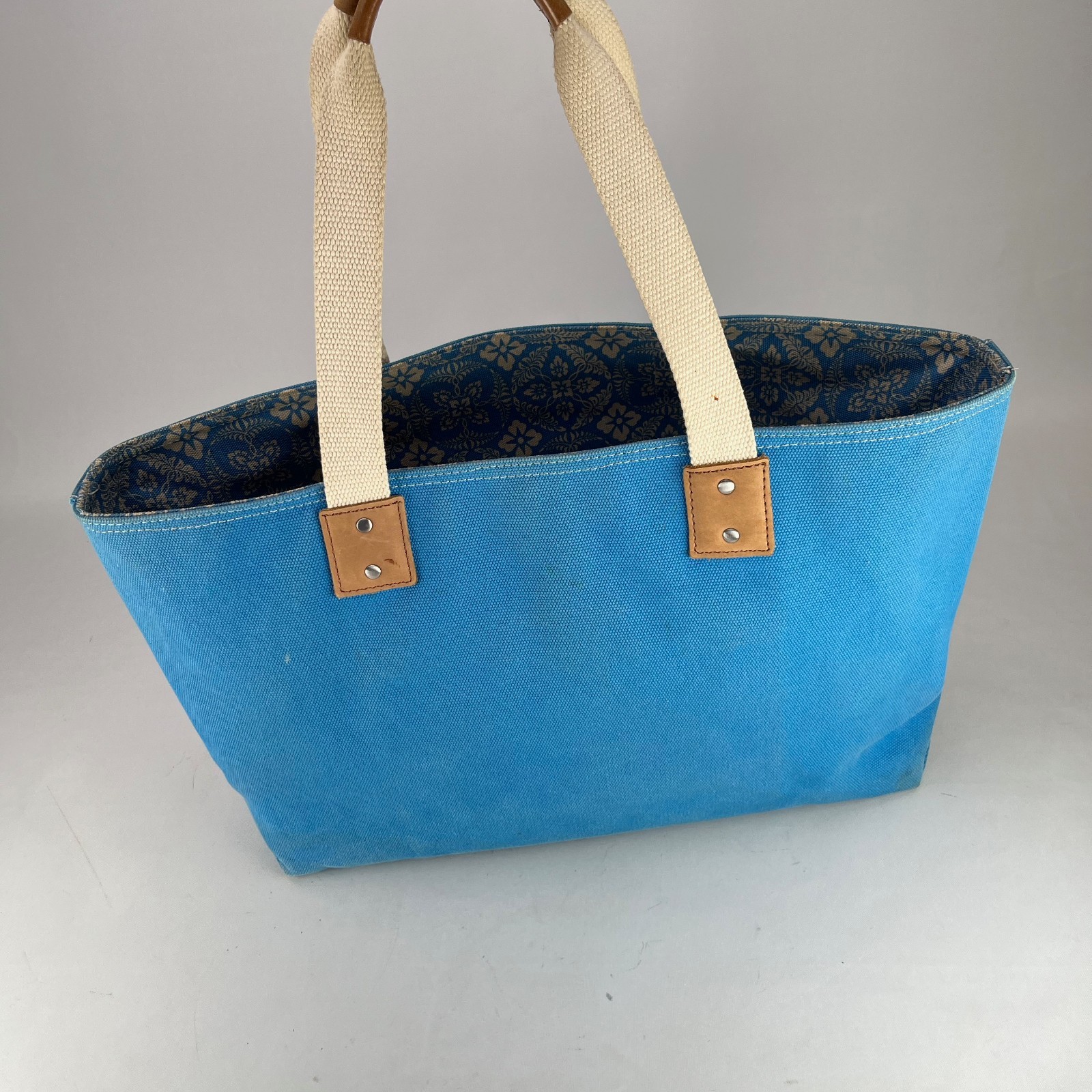 LL Bean Boat Tote Bag – RARE Reversible Solid Blue or Print Leather Handles