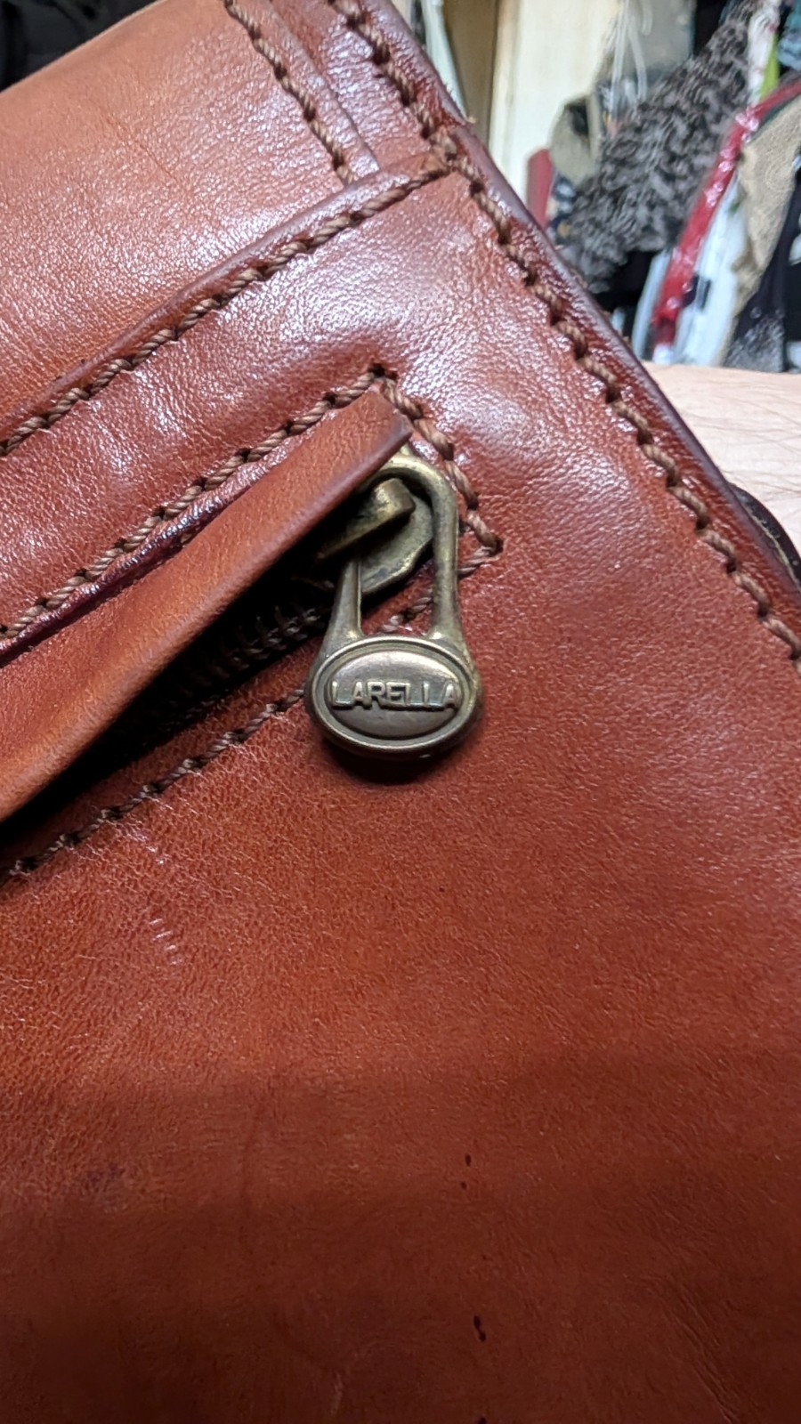 Vintage Italian Larella Leather Large Purse Cross Body Brown Bag
