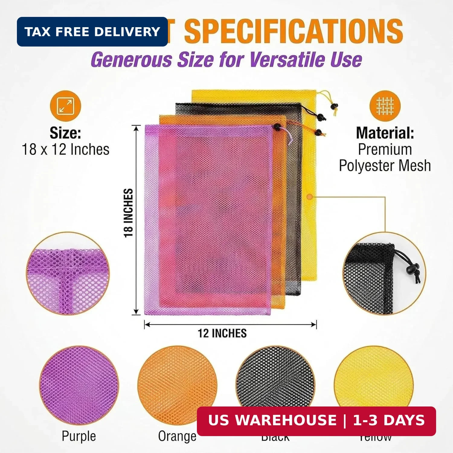 7PCS Colorful Mesh Drawstring Bag – Mesh Bag 18×12 Inch Breathable Nylon Mesh St