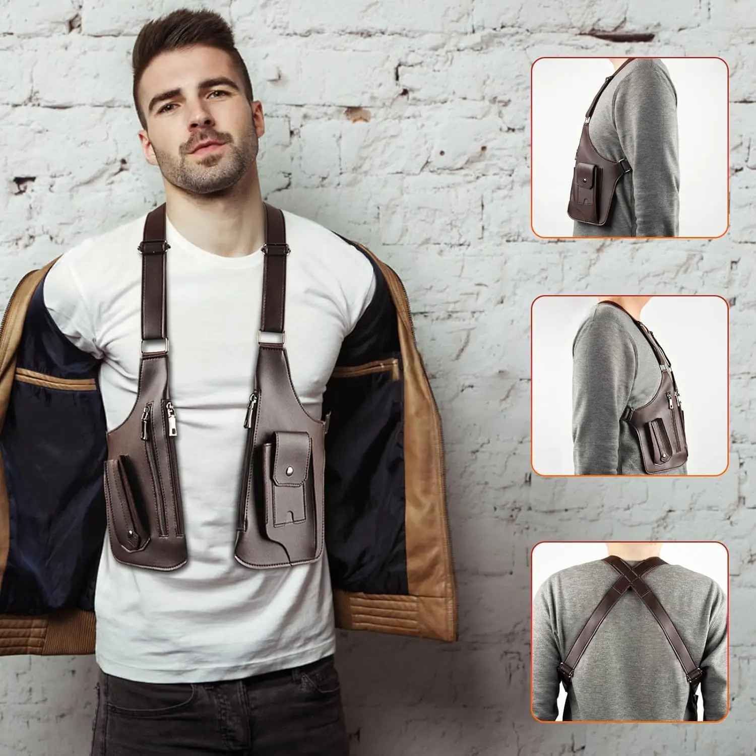 Premium Leather Underarm Shoulder Bag for Men, Anti-Theft Double Shoulder Armpit