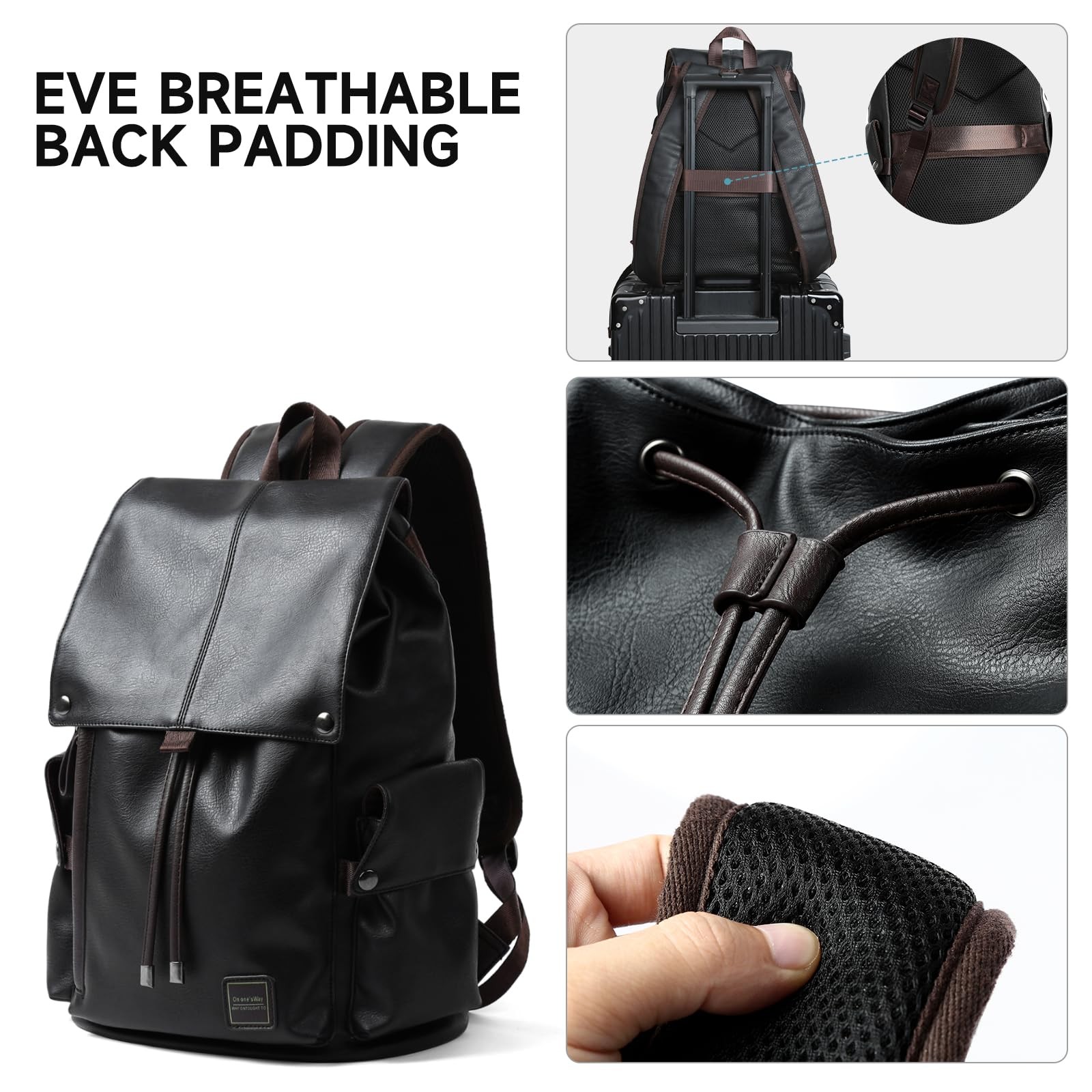 Leather Backpack for Men Fits 15.6″ Laptop Vintage Backpacks Waterproof Draws…