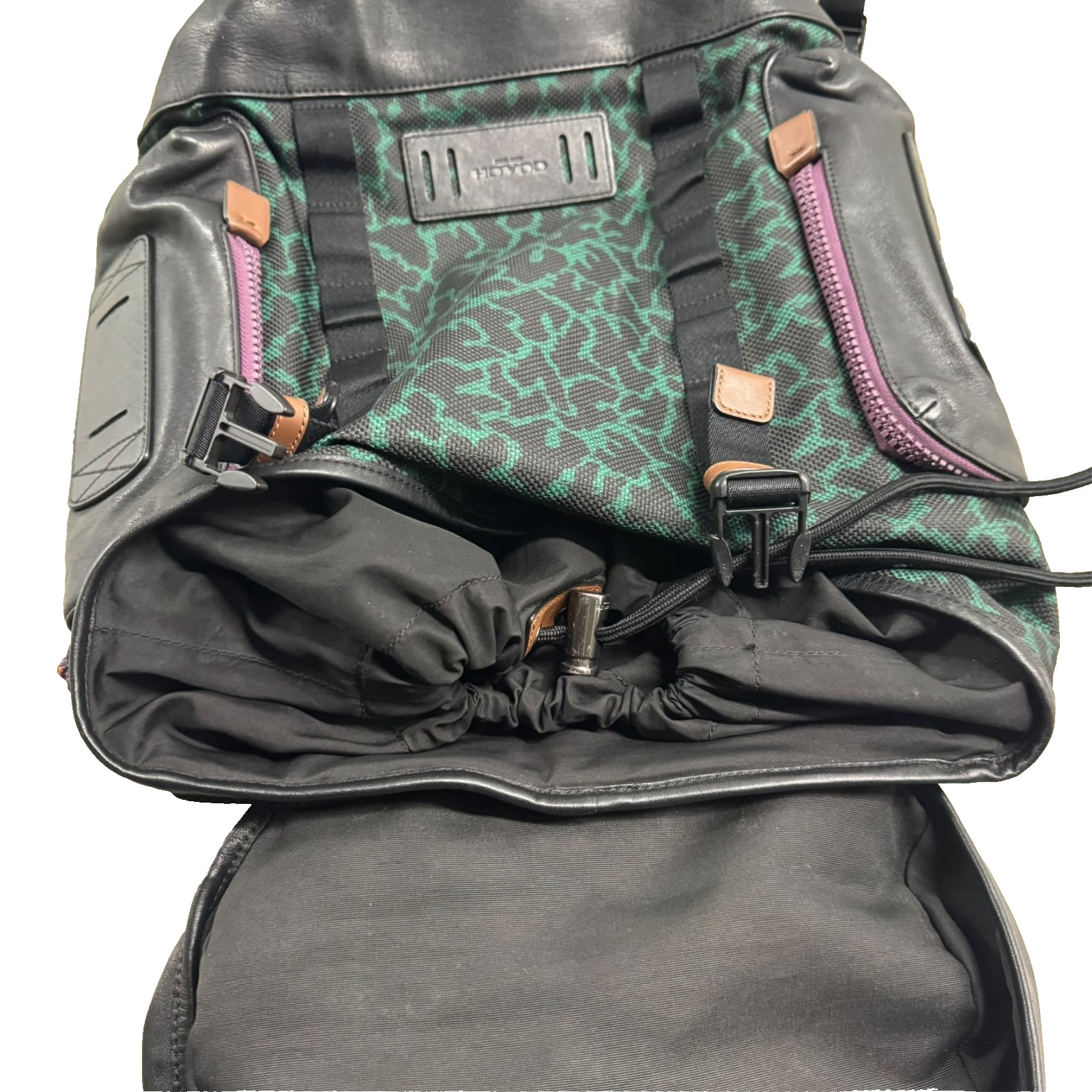Disney X Coach Ranger Backpack Black Leather Wavy Large Padded Animal Print $650
