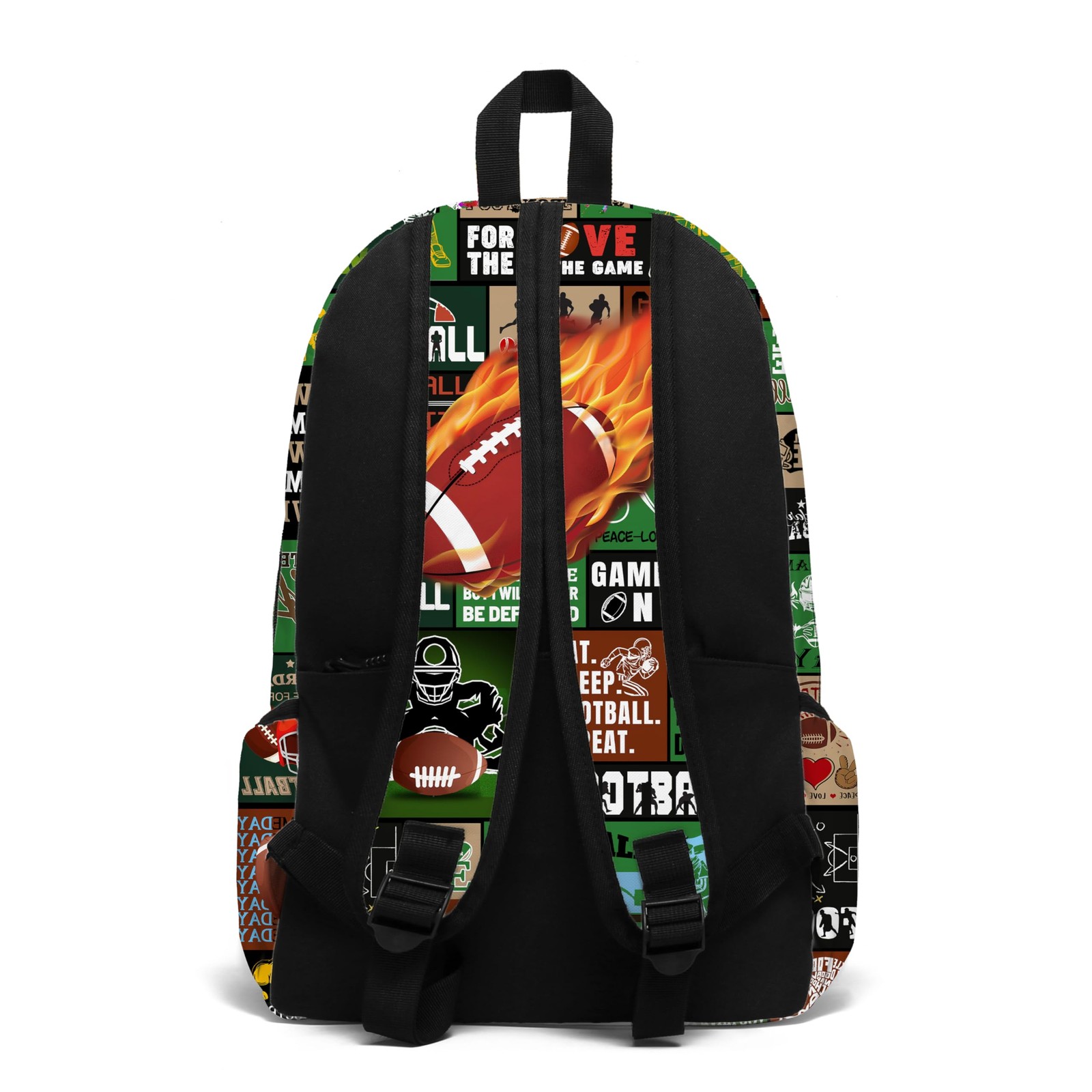 Fire Football School Backpack for Boys Bookbag, 17 Inch Football Backpack for…