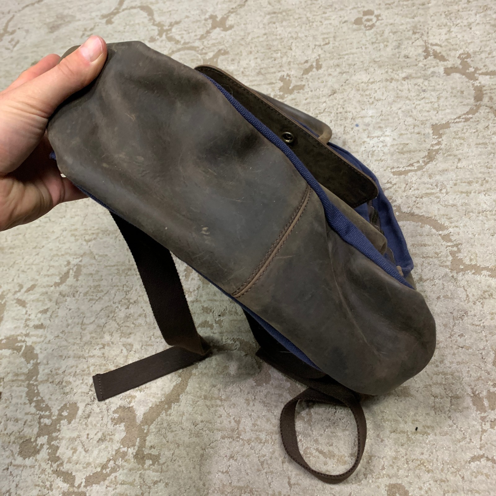 JW Hulme Leather Canvas Backpack Blue Brown