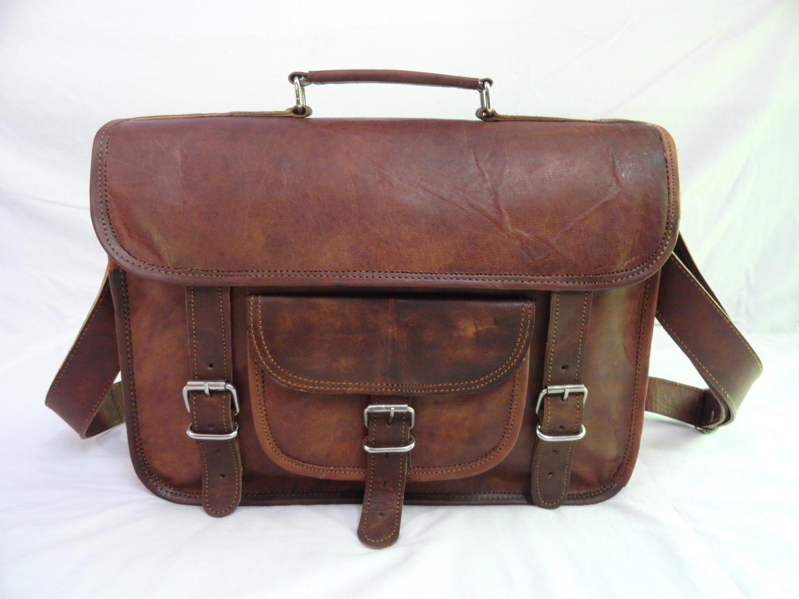 14 In Genuine Leather Messenger Bag Office School Laptop Satchel Briefcase Bags