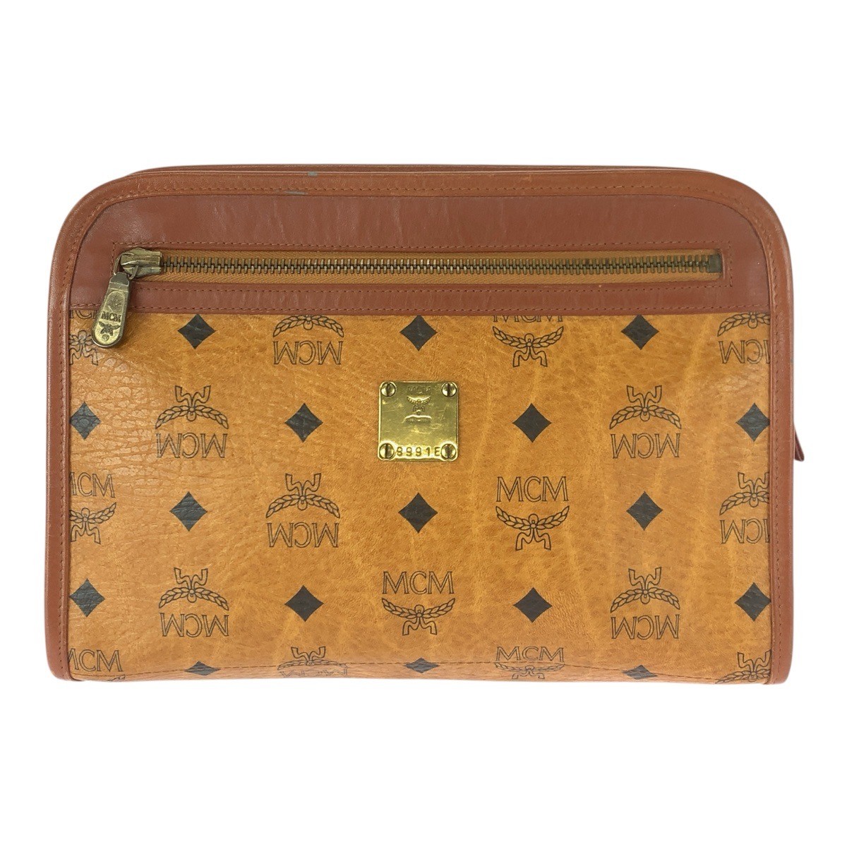 MCM vintage Vicetos business bag clutch bag Brown Camel GoldHardware PVC/leather