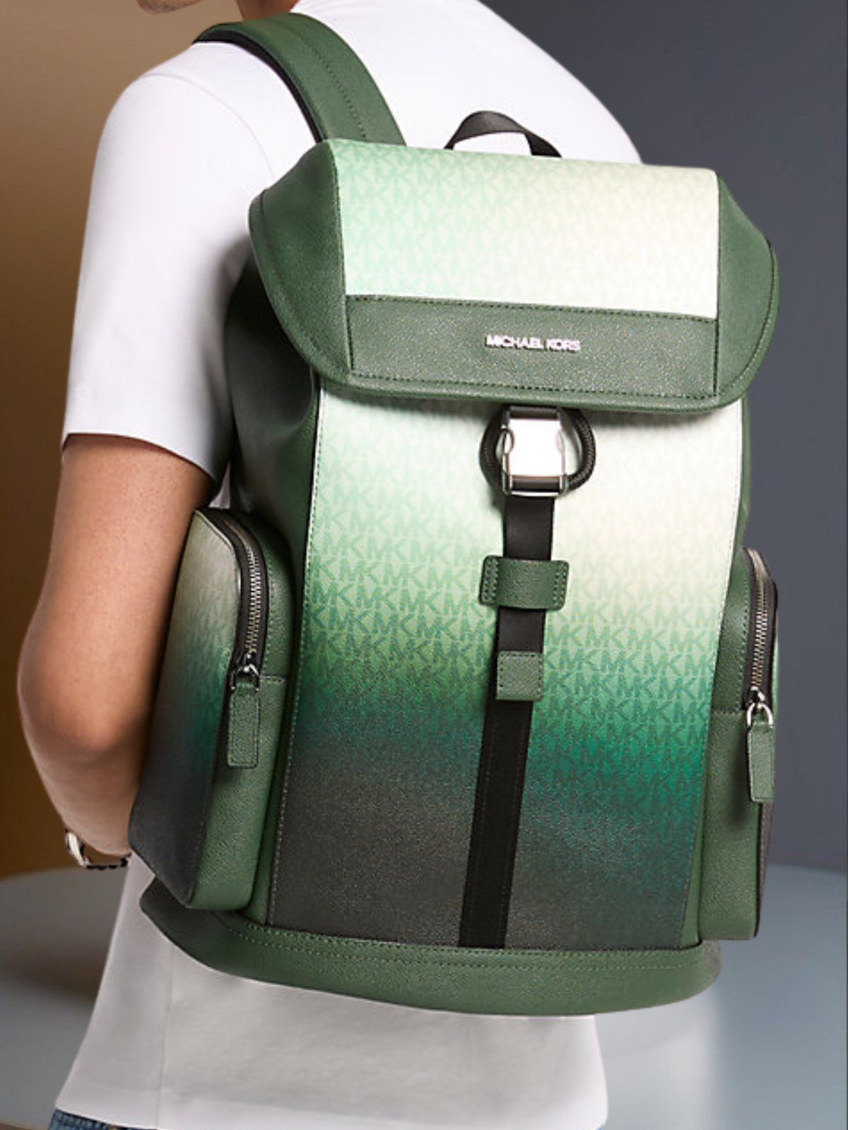 Michael Kors MK Cooper Men Medium Ombré Signature Logo City Backpack Moss Multi