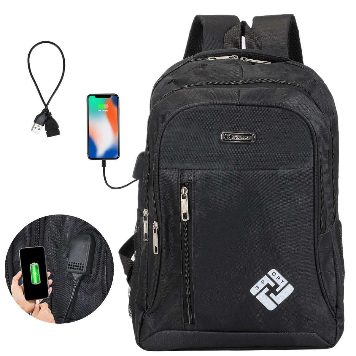 17″ Backpack Oxford Laptop Backpack Travel Business School Book Bag w/ USB Port