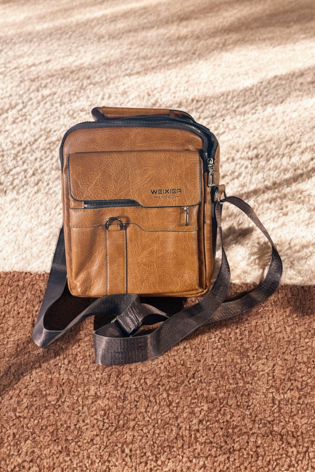 Men’s Business Crossbody Bag, Retro Faux Leather Vertical Shoulder Bag See Photo