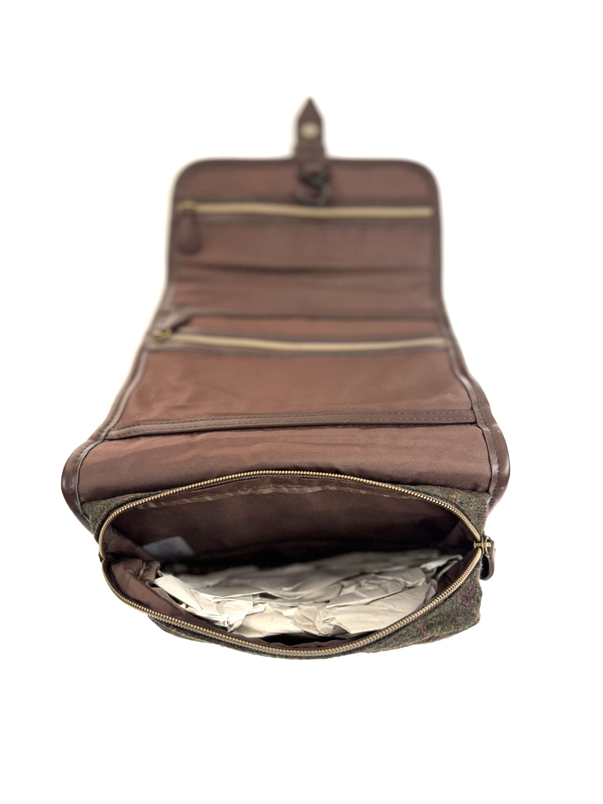 Ashby & Brant Wool Blend Dopp Bag Travel Olive Green Plaid Brown Men`s