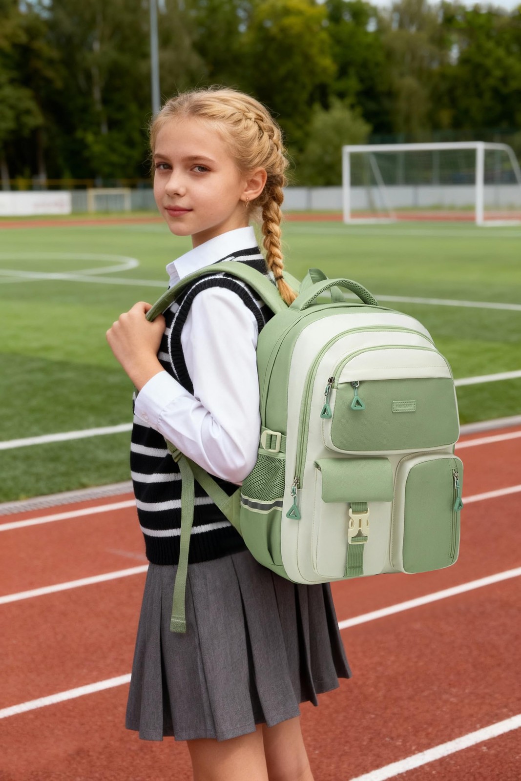 Girls Middle High School Backpack College Bookbag Mochila GreenWhite Gifts