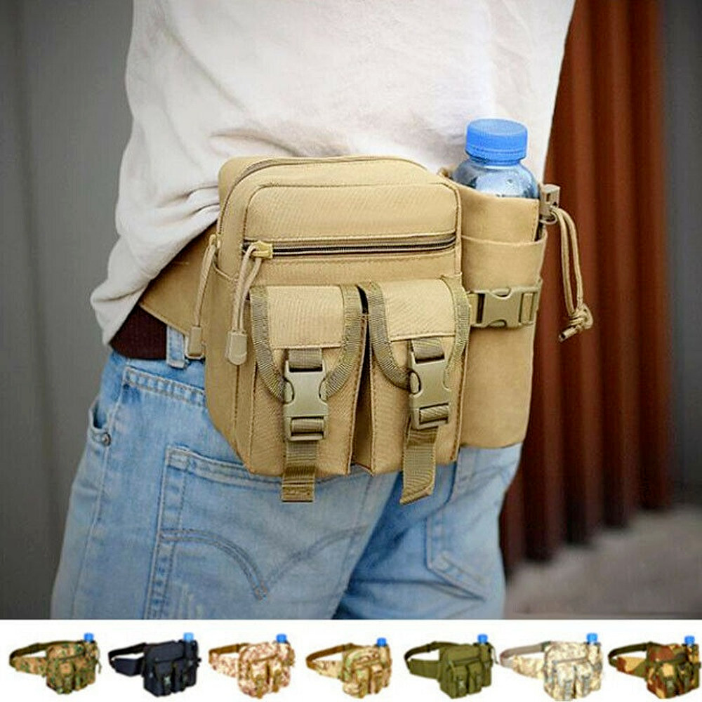 Tactical Waist Pack Pouch With Water Bottle Pocket Holder Waterproof Fanny Bag