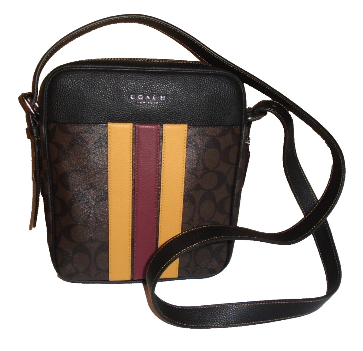 NEW COACH HUDSON VARSITY STRIPE SIGNATURE C COATED CANVAS FLIGHT BAG CB907
