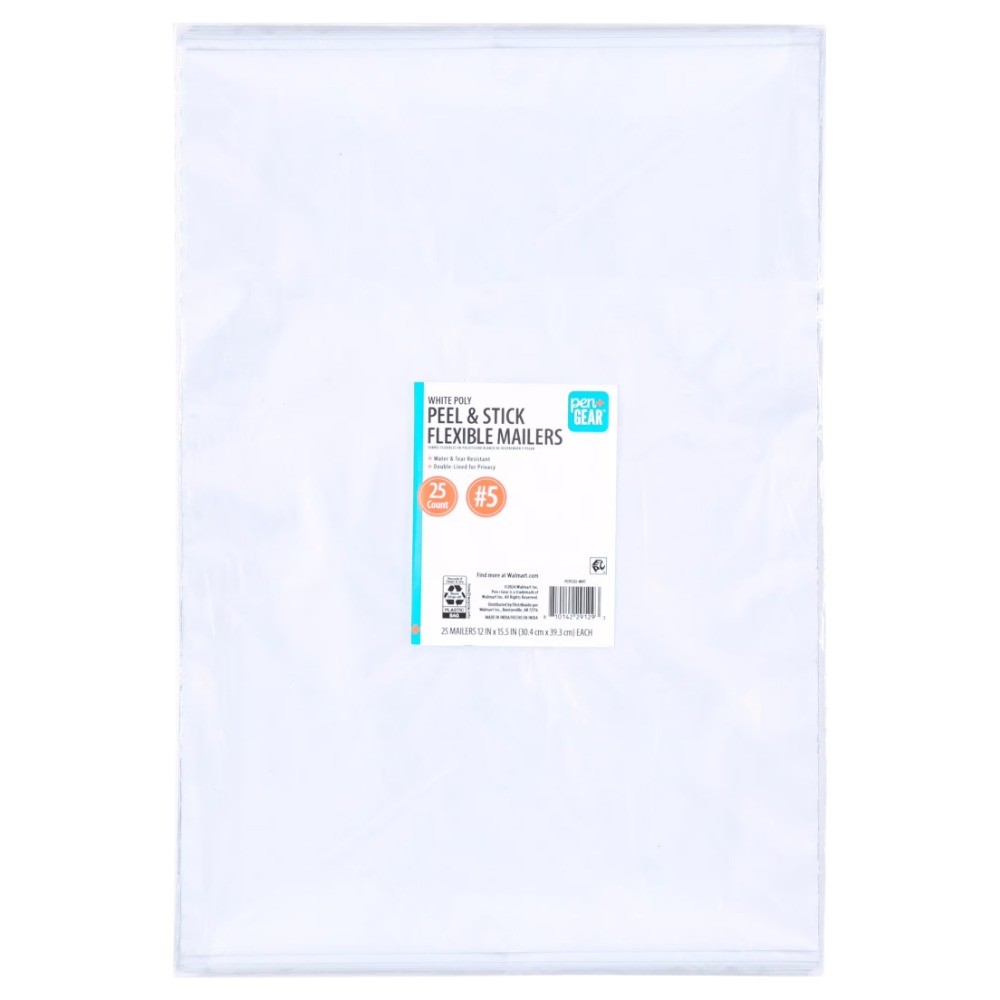 Self-Seal Poly Mailers, #5 Size 12×15.5 Inches, White, 25-Count