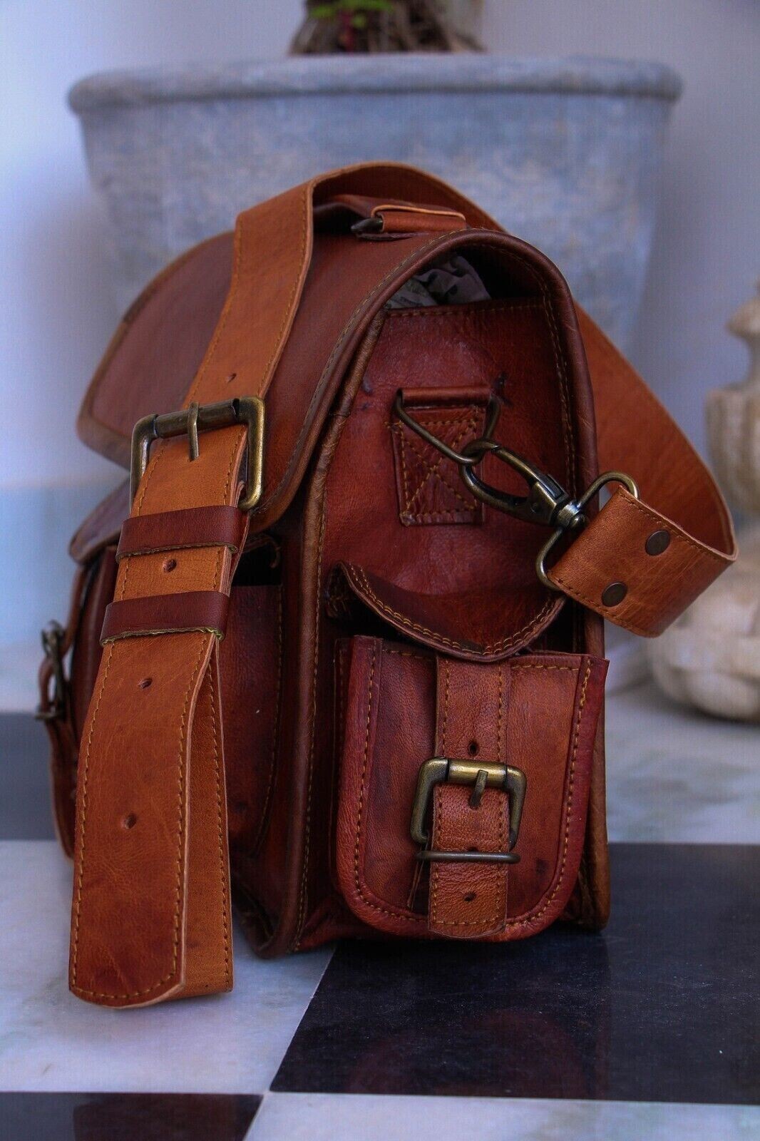 Men’s Business Leather Shoulder Messenger Satchel Genuine Laptop Briefcase Bag
