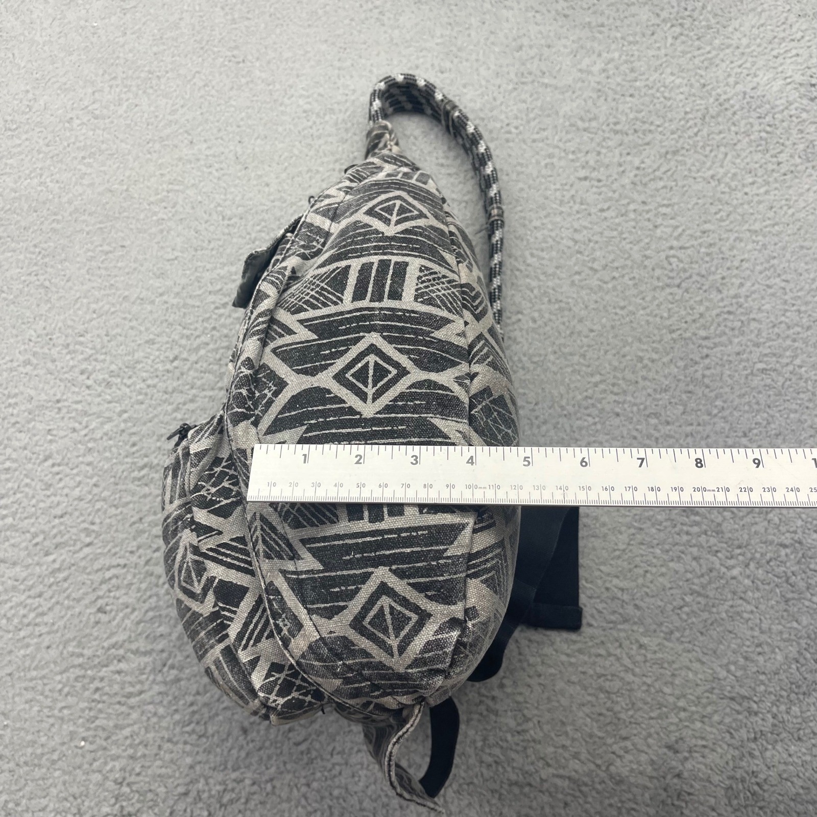Kavu Rope Bag Gray Black Geometric Tribal Canvas Sling Backpack Unisex Crossbody