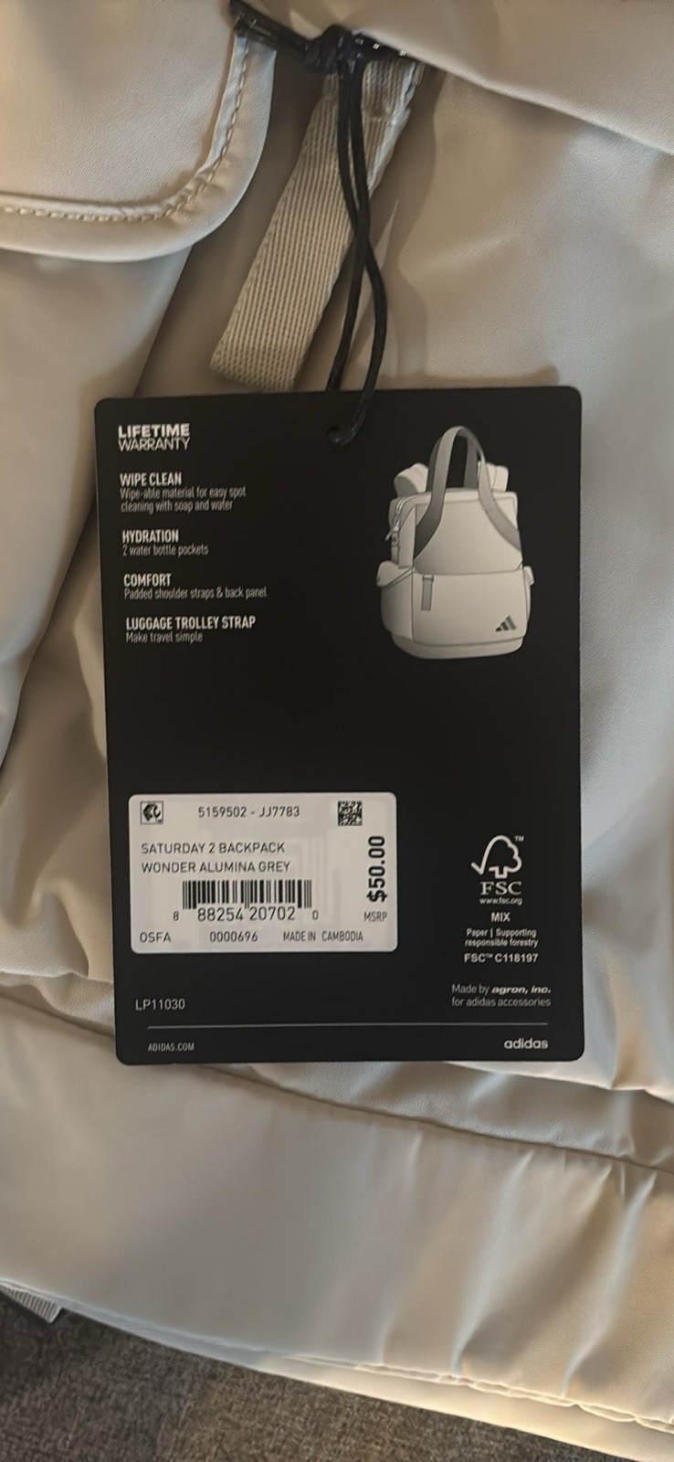 New Adidas Saturday 2 Backpack – Wonder Alumina Grey 23L Free Shipping