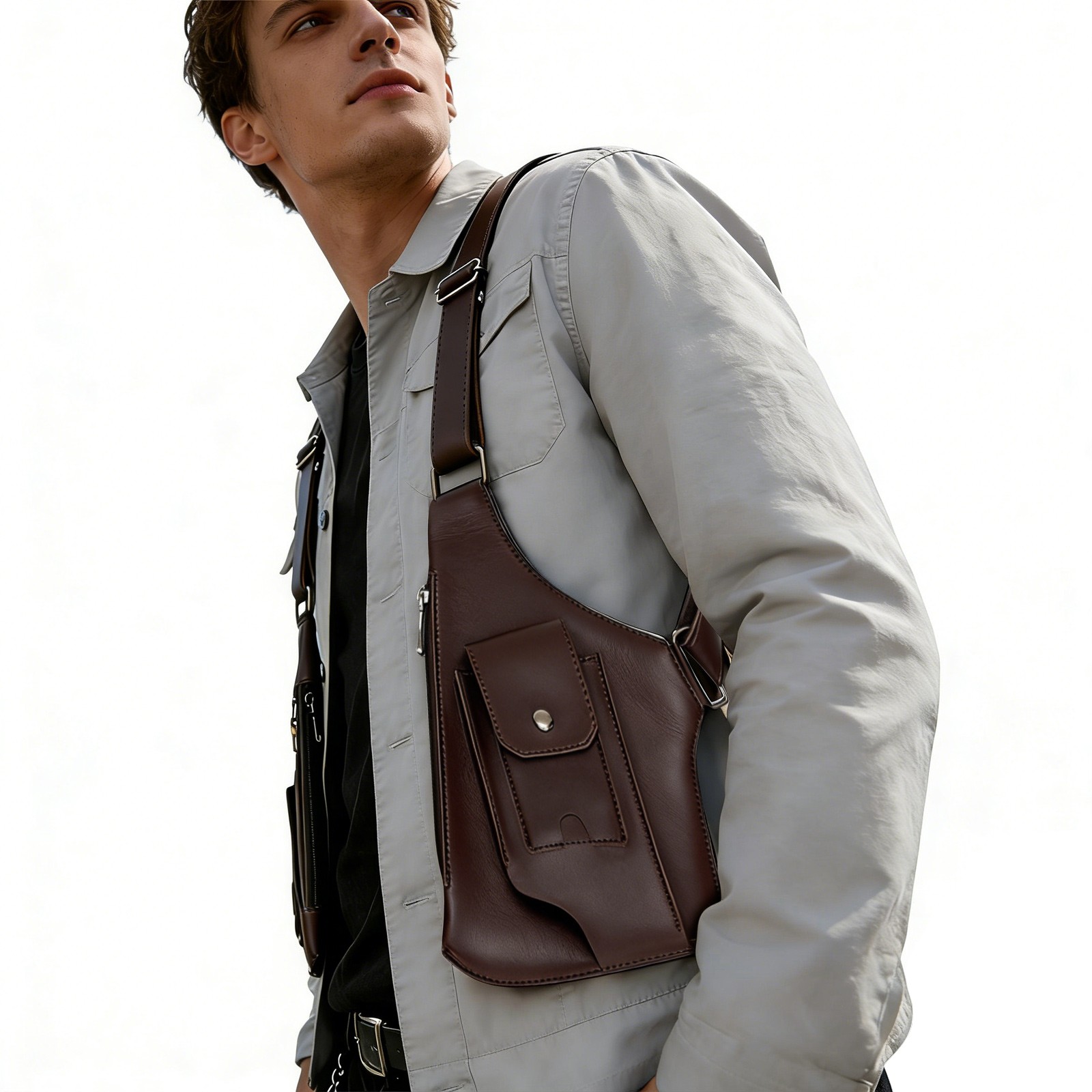 Underarm Vest Bag Men’s Underarm Multi-Pocket Bag Double Shoulder Armpit Bag