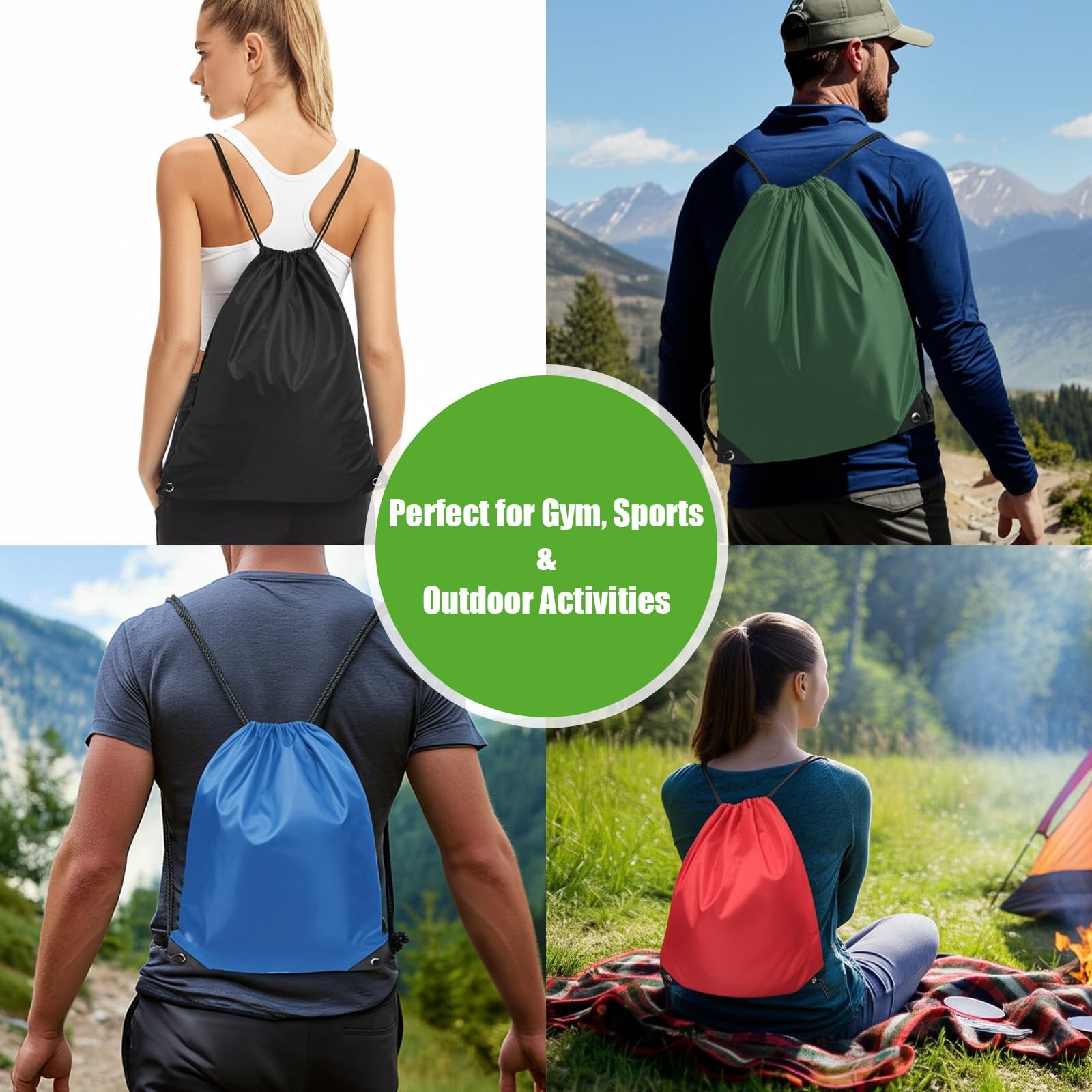 Promotional Blank Drawstring Bags, 12 Pack Sample Set, Mixed Colors (Black, W…