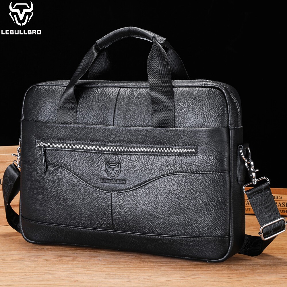 US Men’s Genuine Leather Briefcase Shoulder Messenger Bag Work Laptop Computer
