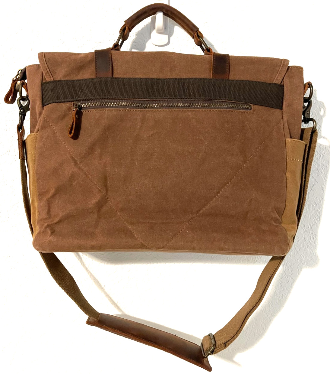 Newhey Messenger Laptop Bag Leather Accents Waxed Canvas Laptop Brown 15.5 Inch