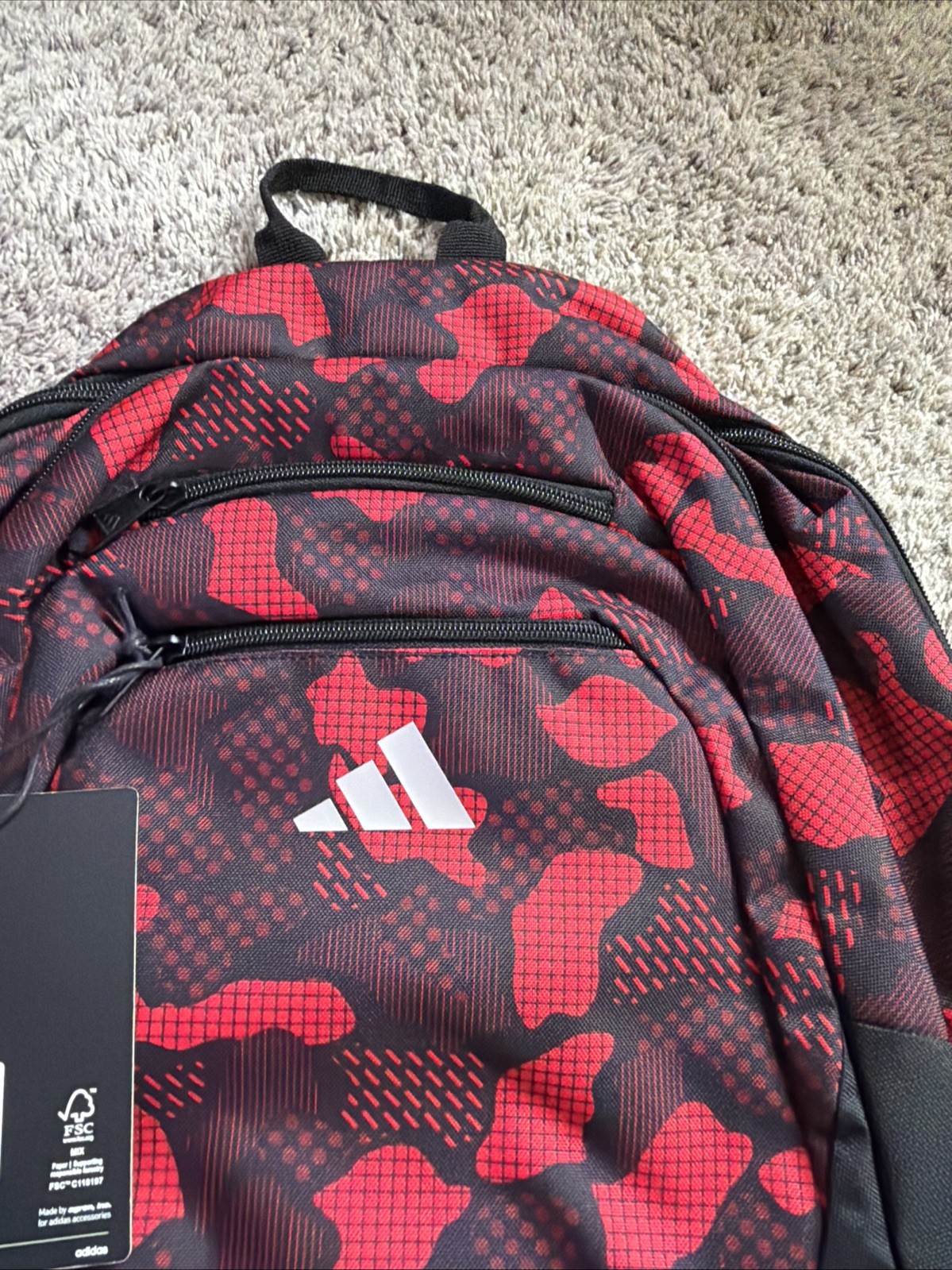 NEW Adidas Fundare Backpack Red Black Camo Multi Pocket Laptop School Travel Bag