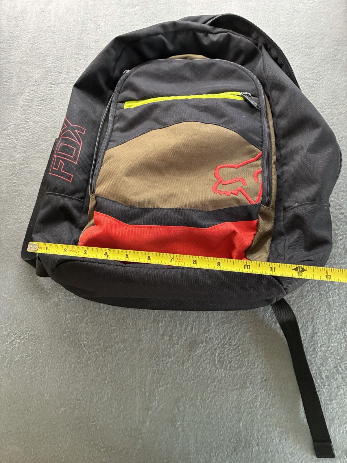 Fox Colorblock Backpack Black/Brown/Red Zip, Adjustable Strap, Pockets