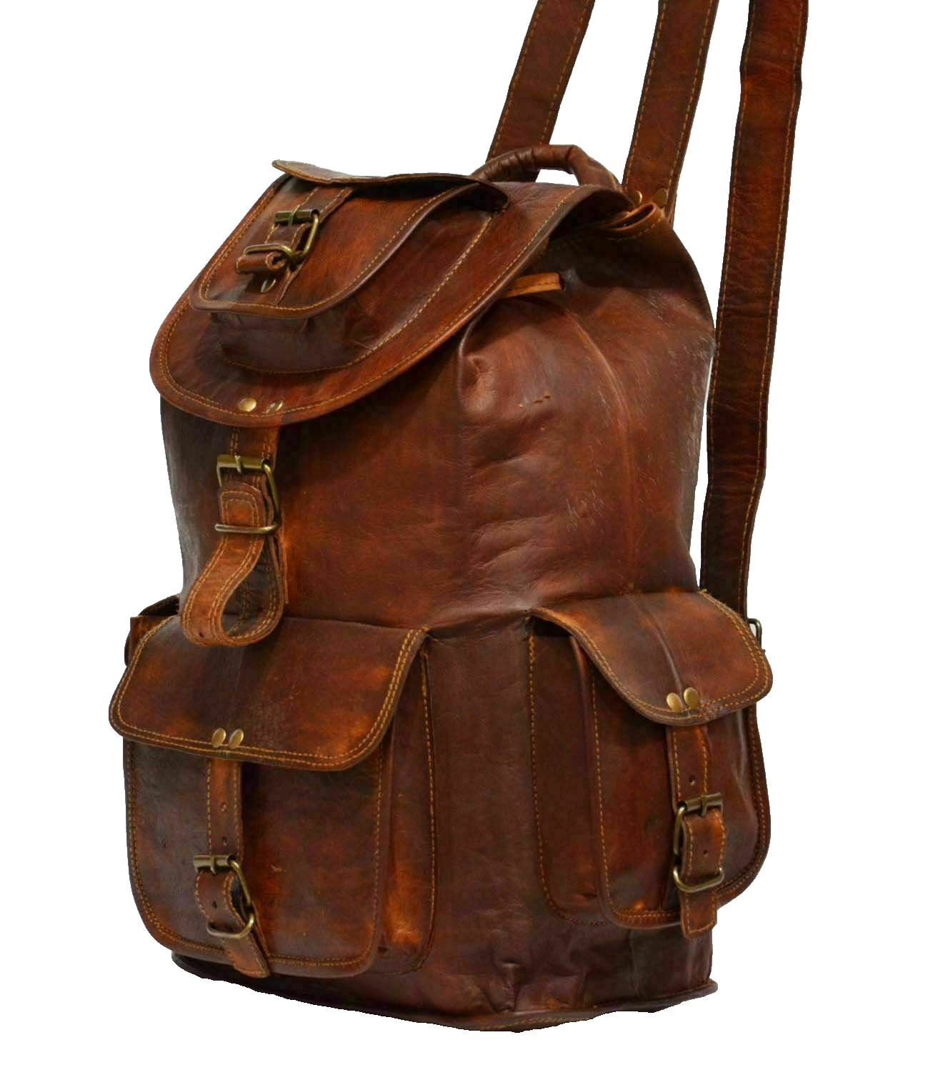 Handmade 18″ Backpack Genuine Vintage Goat Leather Laptop Rucksack Travel Bag