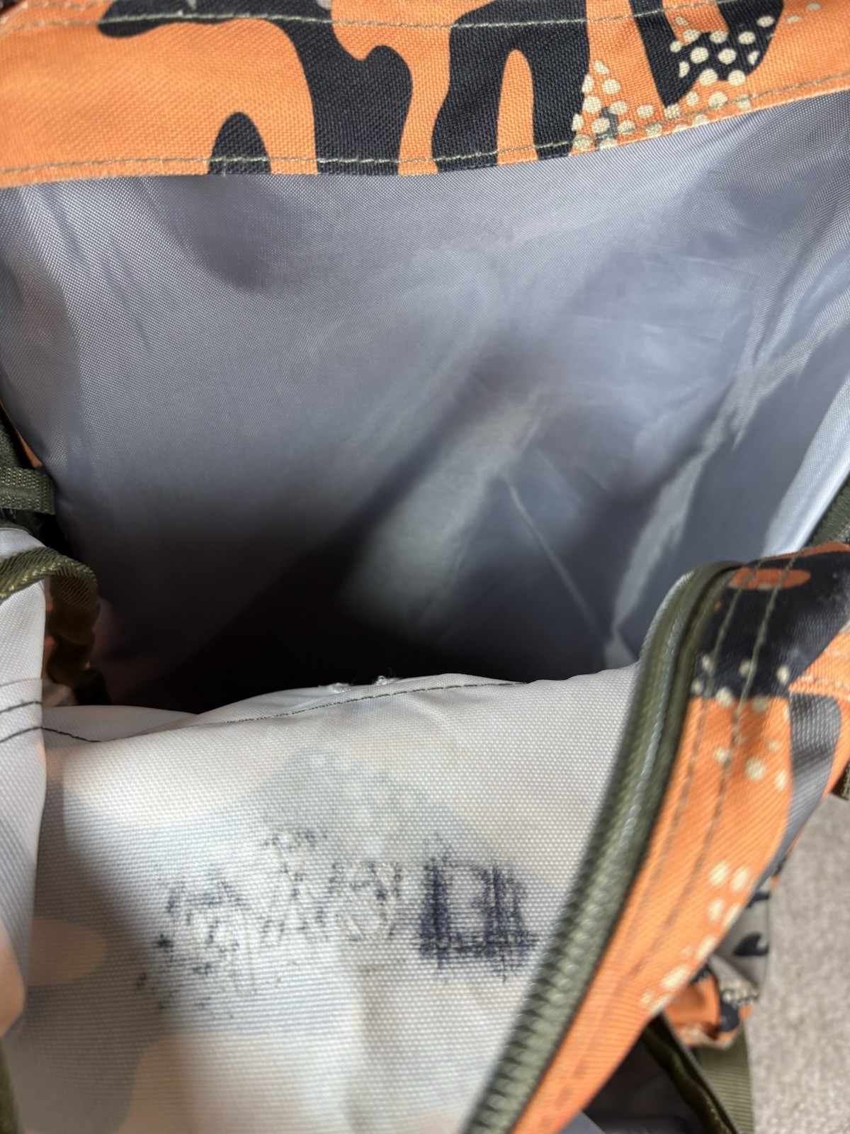 LL Bean Backpack Orange Grey Black Camo Reflective Outdoors School Item #236564