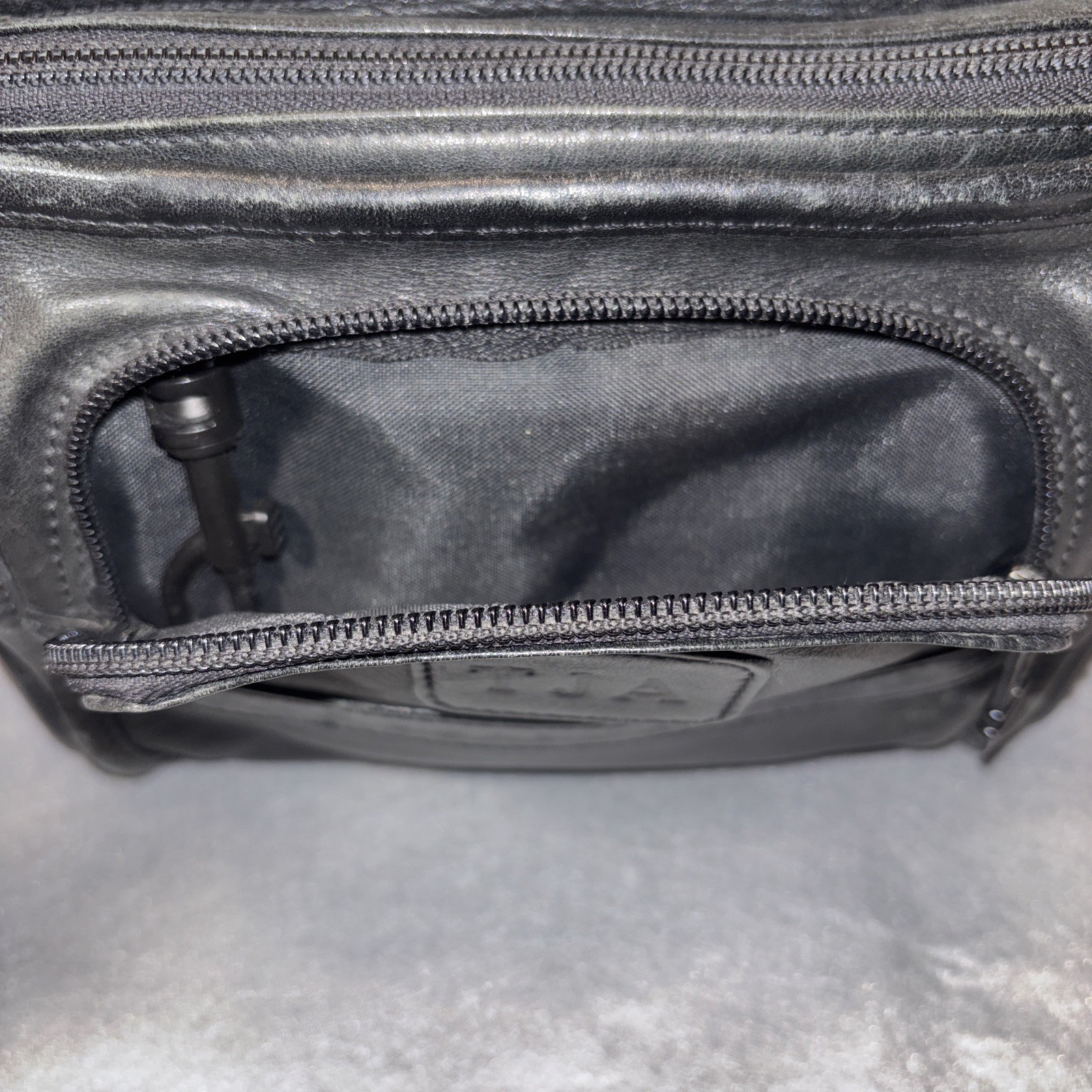 TUMI Second Bag Clutch Bag Leather Black Multi Pocket Japan W/ Charm Authentic