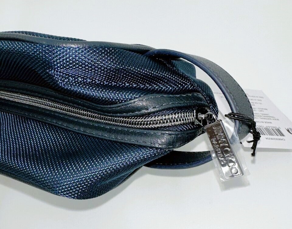 Jimmy Choo Navy Toiletry Shave Pouch Dopp Kit Makeup Bag Faux Leather Trim NWT
