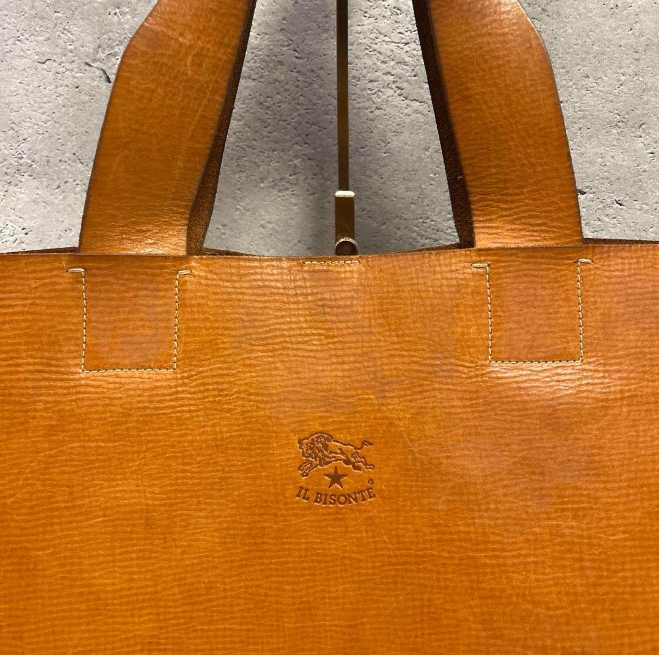 IL BISONTE Leather Authentic Luxury Tote Bag Designer Light Brown 32×37cm