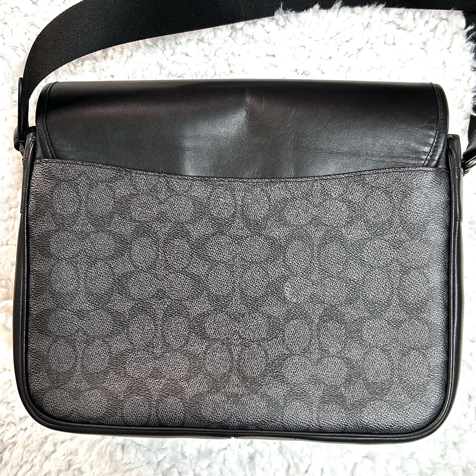 Coach Signature Monogram Messenger Crossbody Bag Black/Gray Magnetic Strap