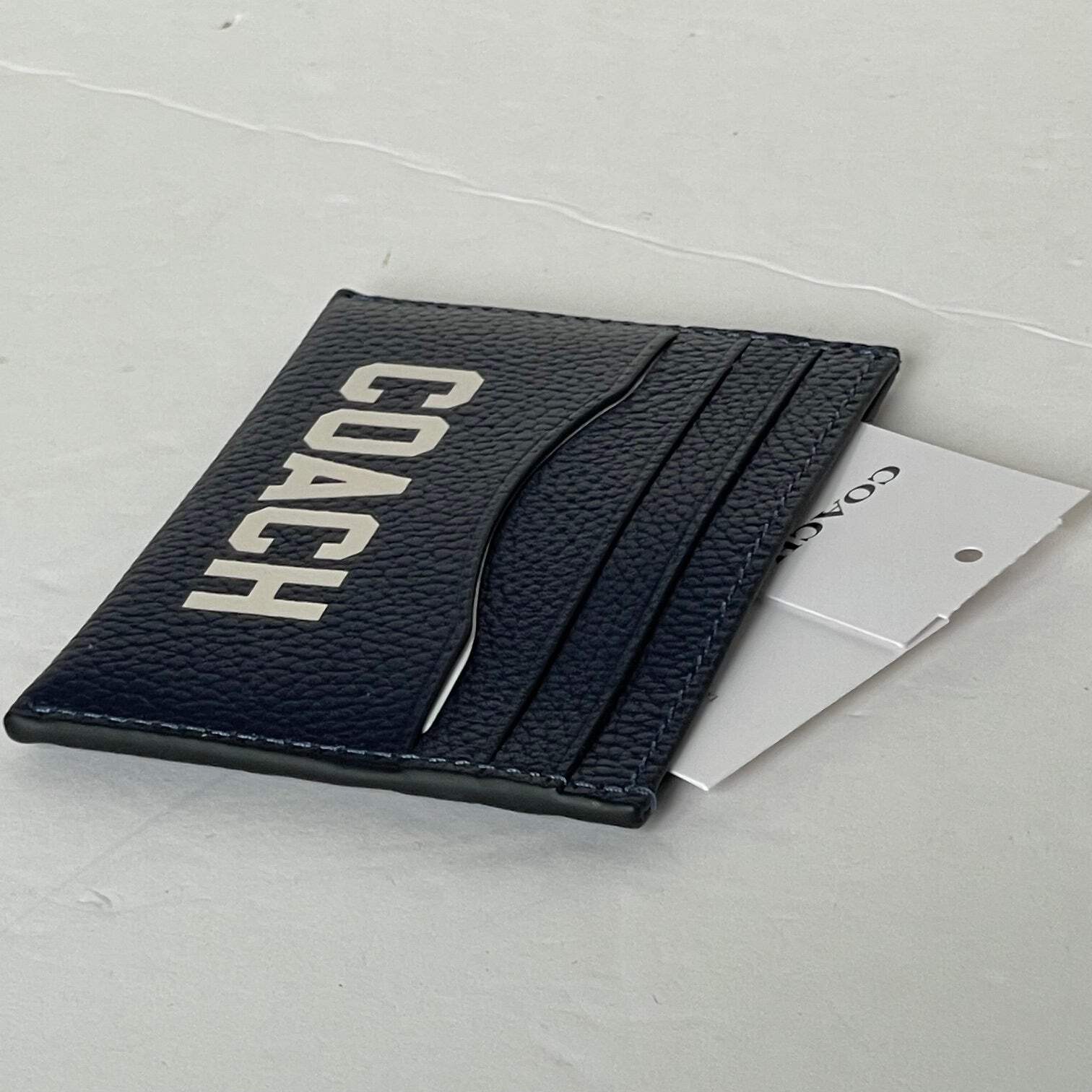 Coach Card Case CP275 Dark Navy Pebbled Leather Slim Wallet Logo