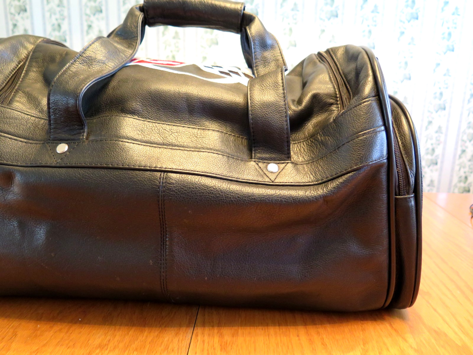 Vtg Black Leather Corvette Duffle Bag Embroidered Logo Travel Gym Weekender