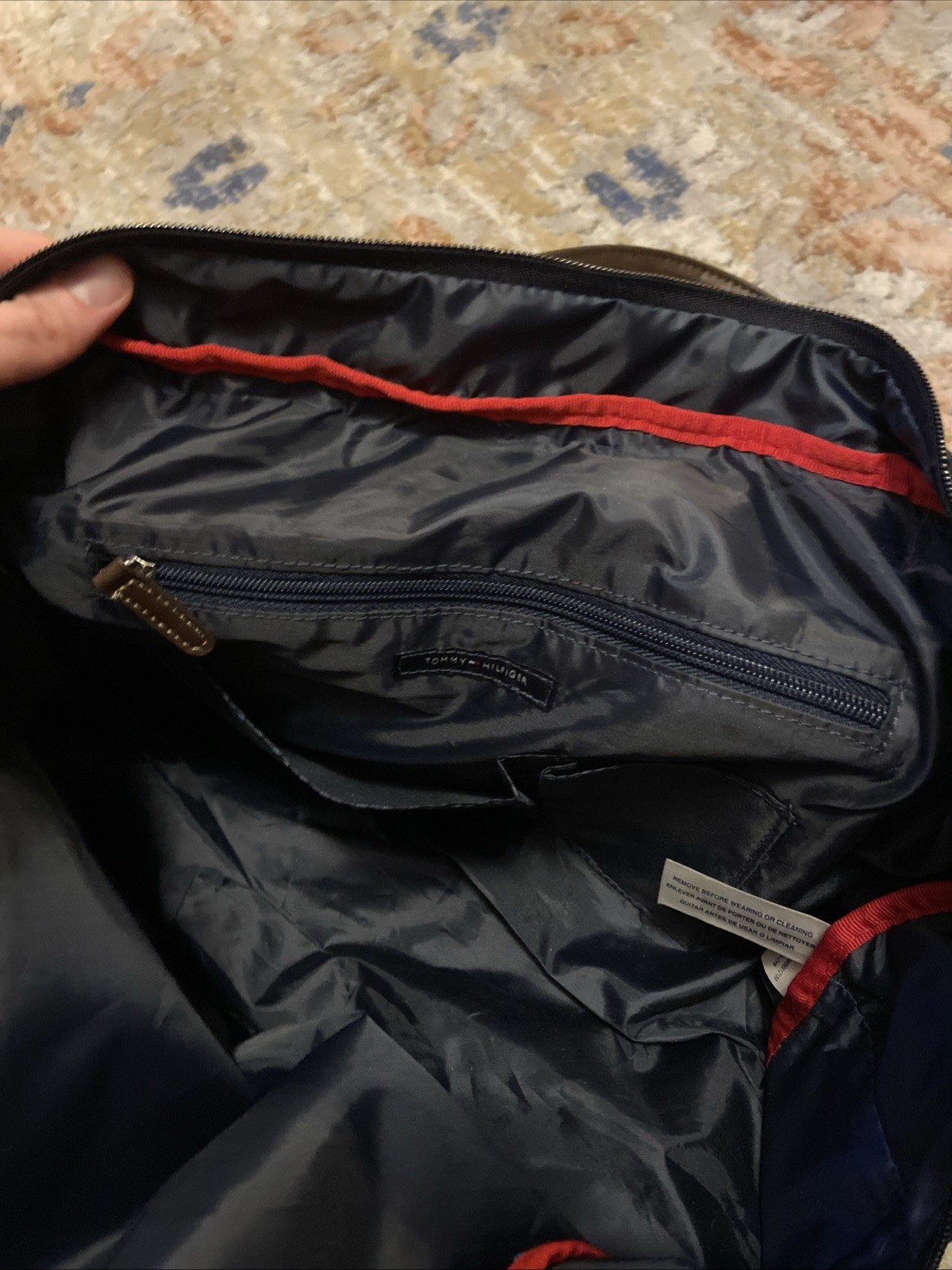Tommy Hilfiger Weekender Duffle Bag Navy Unisex Canvas Blue Red Brown