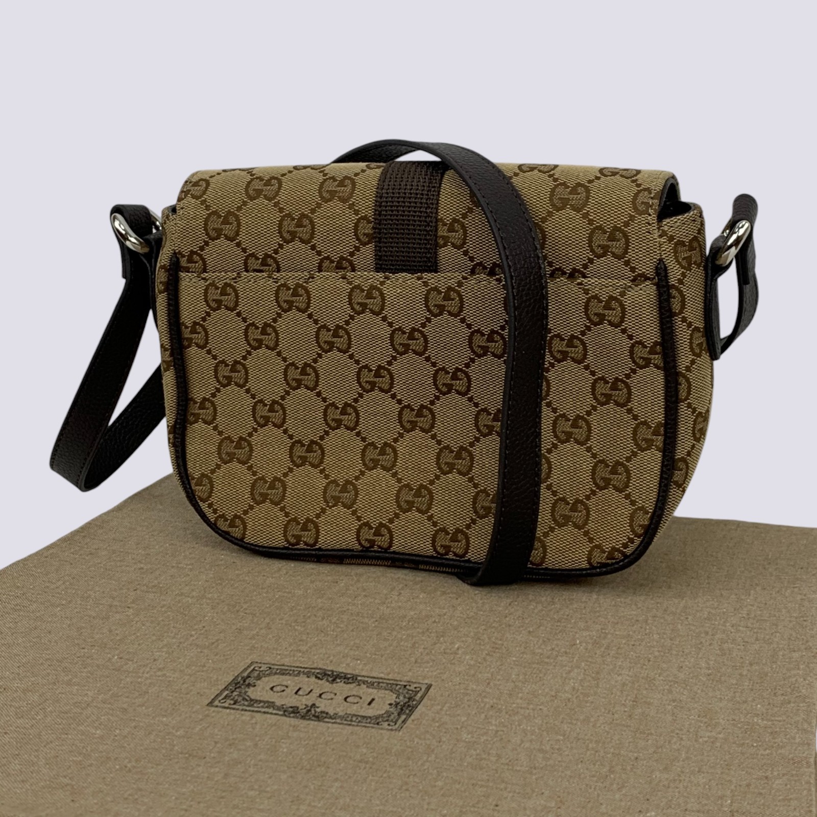 Gucci GG Monogram Canvas Web Logo Crossbody Messenger Shoulder Bag Beige 802100
