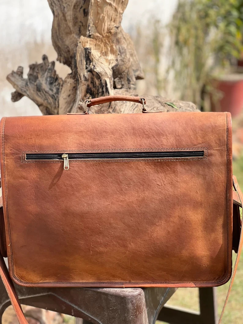 Laptop bag, shoulder bag, briefcase, vintage style, genuine leather, brown,…